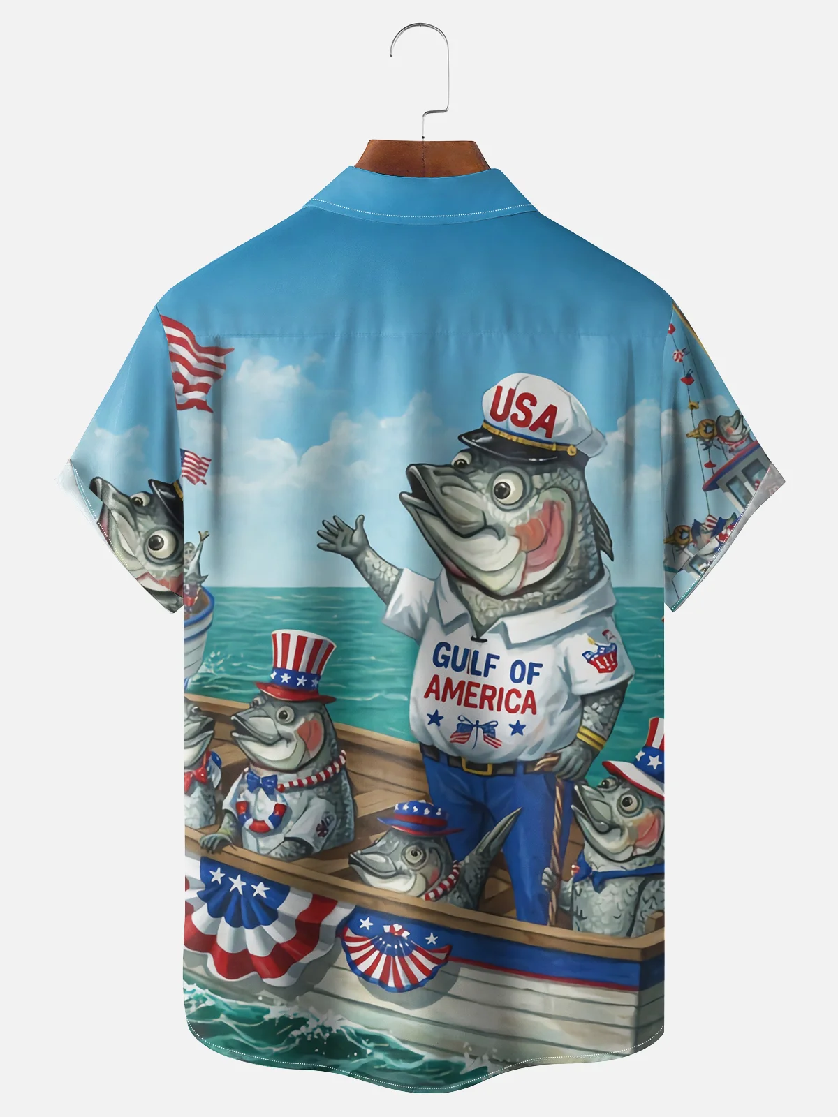 Moisture Wicking American Gulf Fishing Chest Pocket Hawaiian Shirt