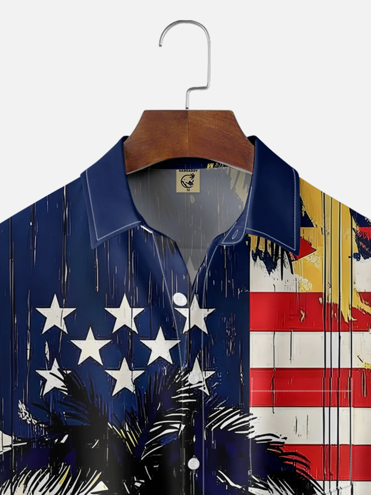 Moisture-wicking American Flag Palm Tree Chest Pocket Hawaiian Shirt