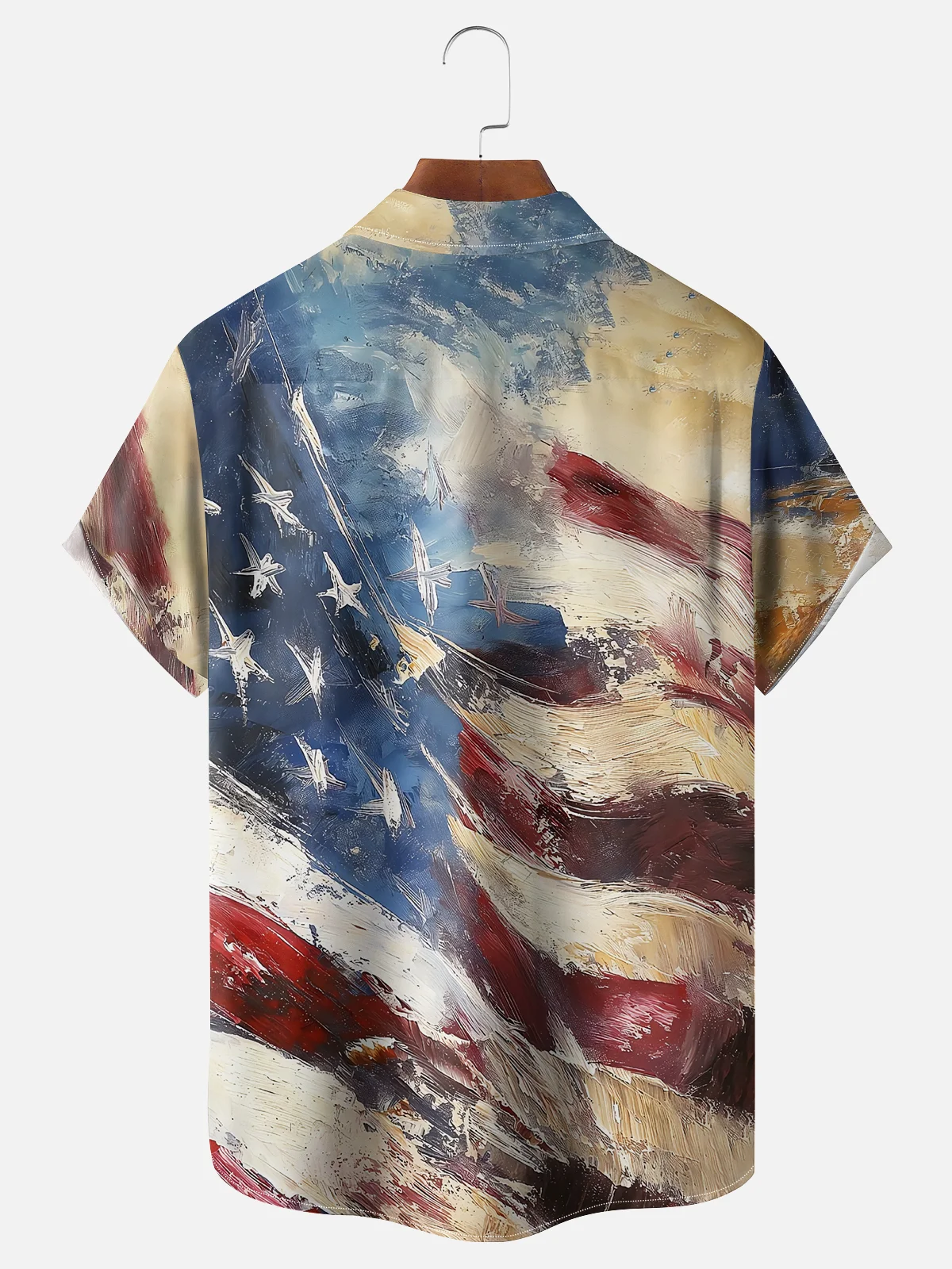 Moisture-wicking American Flag Independence Day Oil Painting Chest Pocket Casual Shirt