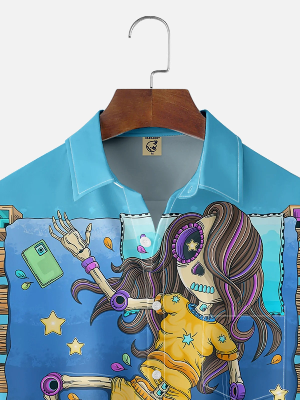 Hardaddy X Artist Woulstain Creado Moisture-wicking Sleeping Skeleton Puppet Chest Pocket Casual Shirt