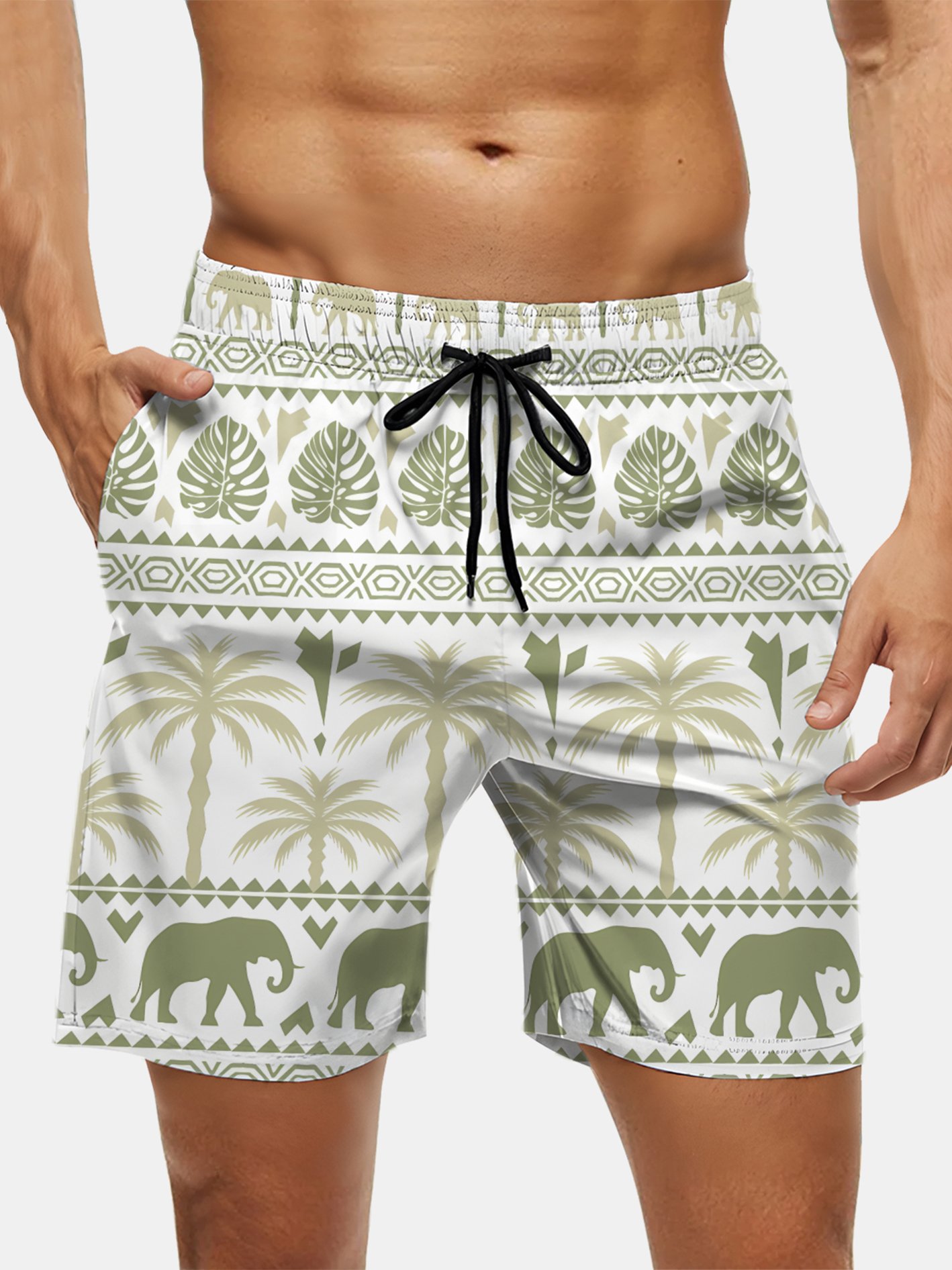 Men's Swim Trunks Hawaiian Tropical Palm Tree Beach Shorts with Pockets