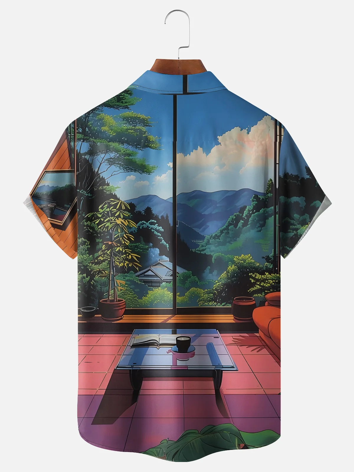 Hardaddy X Artist Clayziq Moisture-wicking Mountain Building Scenery Chest Pocket Hawaiian Shirt