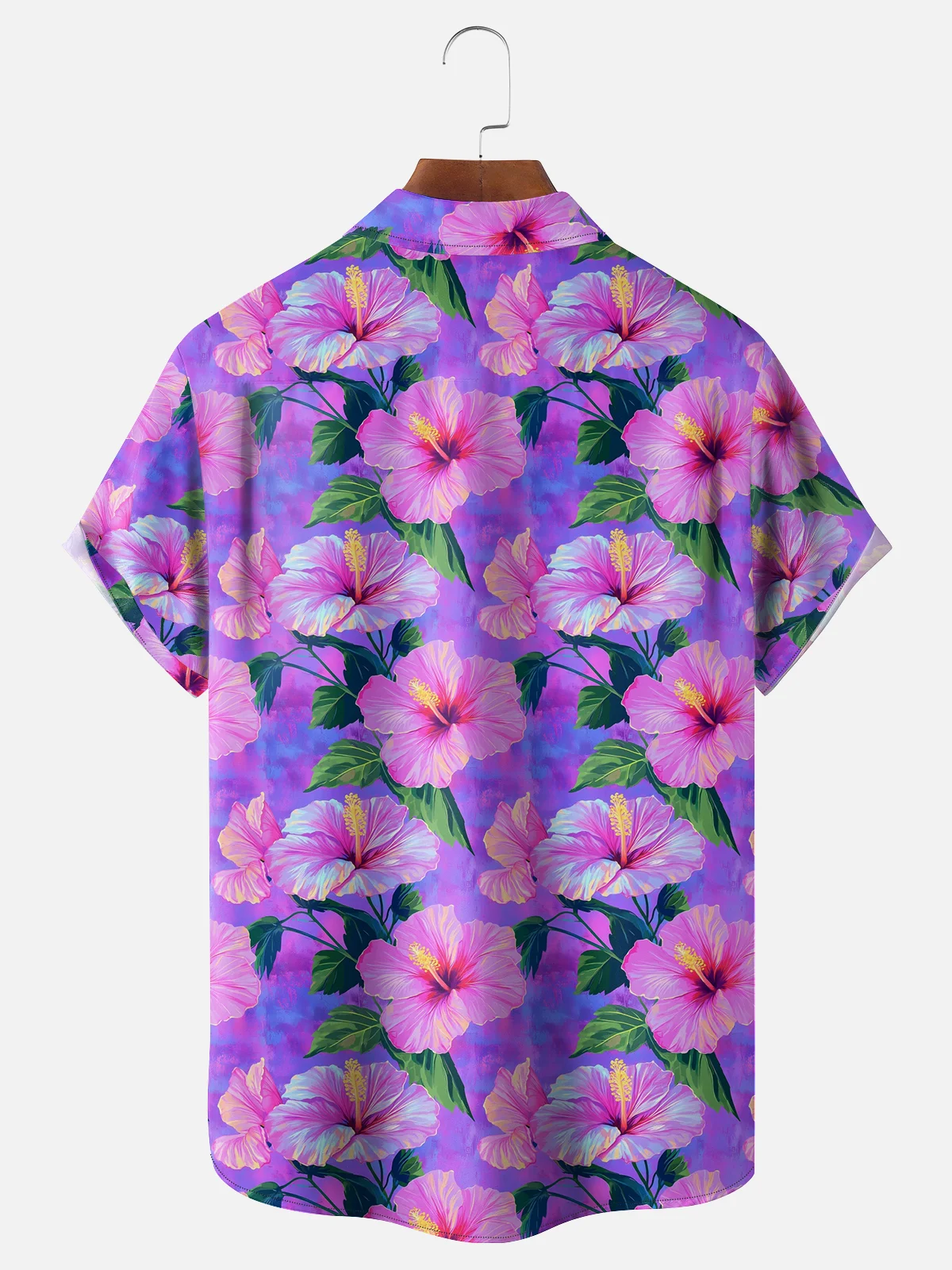 Moisture-wicking Floral Gradient Color Chest Pocket Hawaiian Shirt