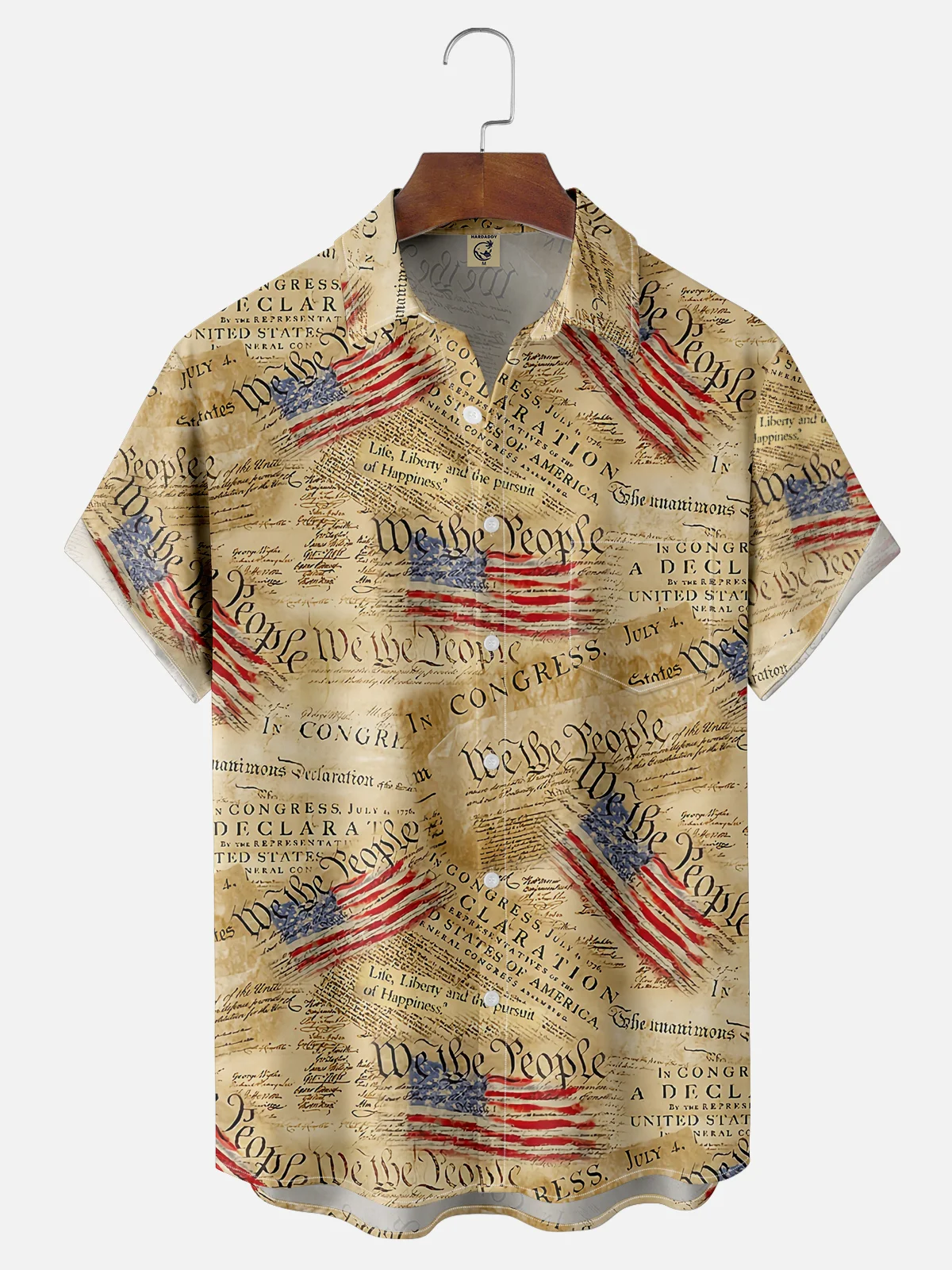 Moisture Wicking Independence Day American Flag Chest Pocket Hawaiian Shirt