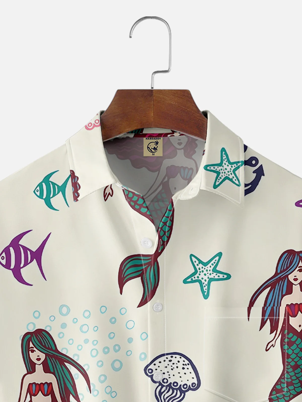 Moisture-wicking Fun Ocean Mermaid Chest Pocket Hawaiian Shirt
