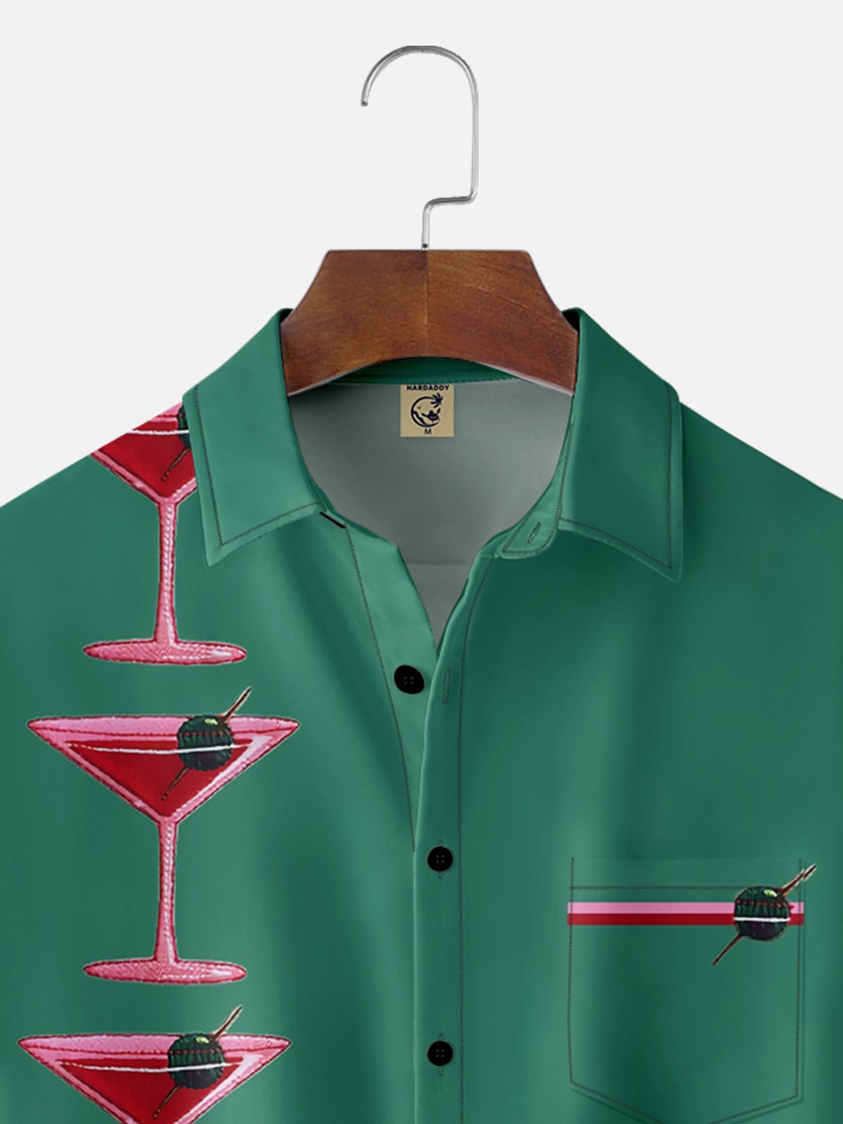 Moisture-wicking Fun Cocktail Art Chest Pocket Bowling Shirt