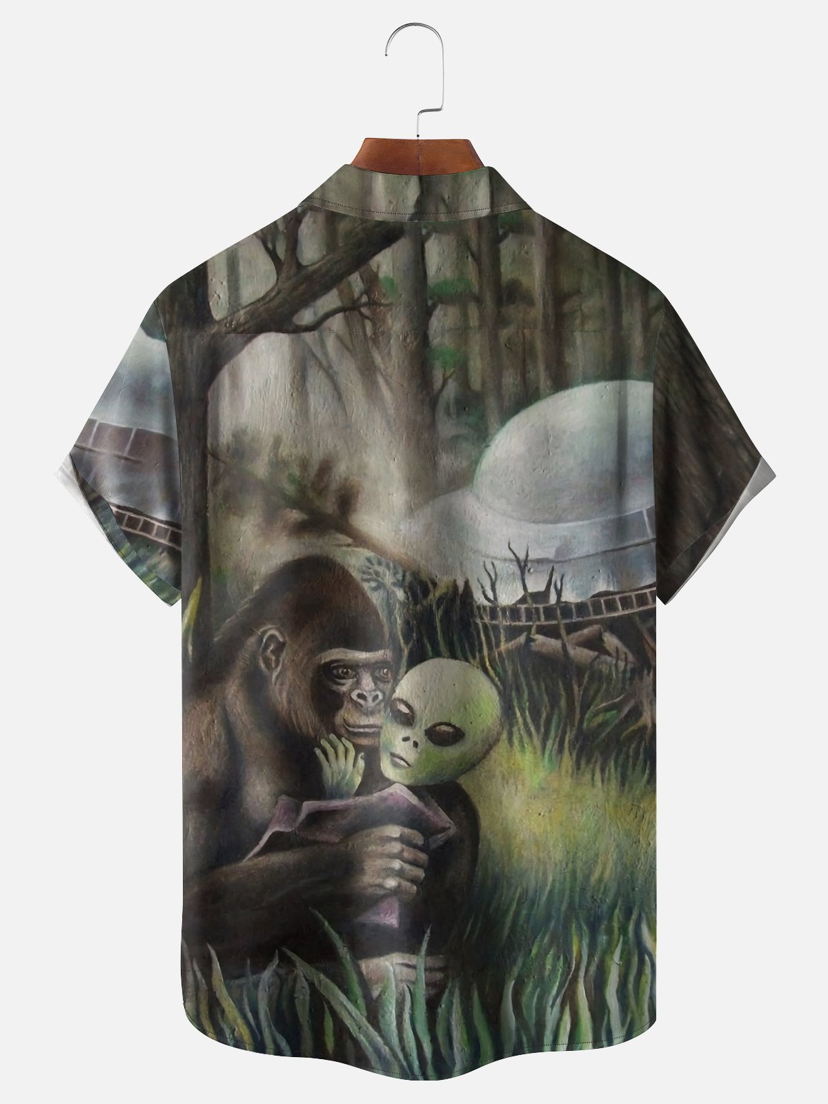 Moisture Wicking Alien Orangutan Chest Pocket Hawaiian Shirt