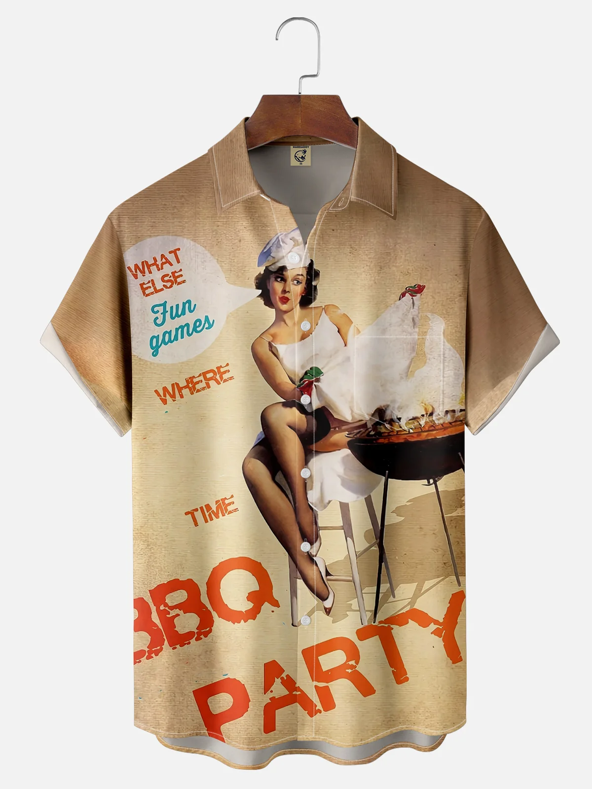 Moisture-wicking BBQ Party Girl Chest Pocket Hawaiian Shirt