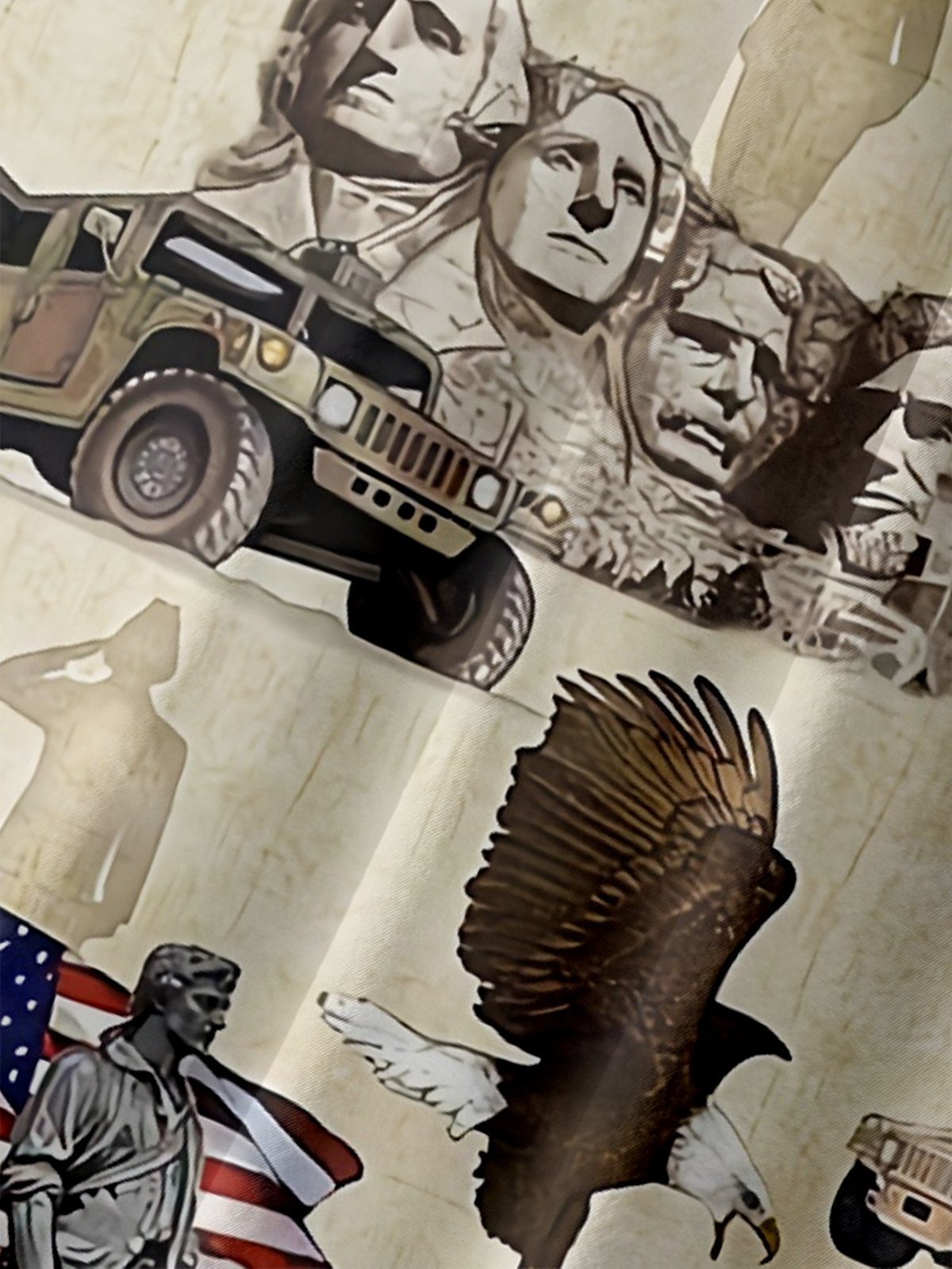 Moisture-Wicking Statue of Liberty American Flag Eagle Chest Pocket Hawaiian Shirt