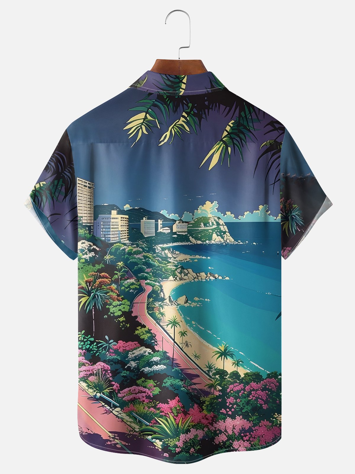 Hardaddy X Artist Clayziq Moisture-wicking Beach Building Scenery Chest Pocket Hawaiian Shirt