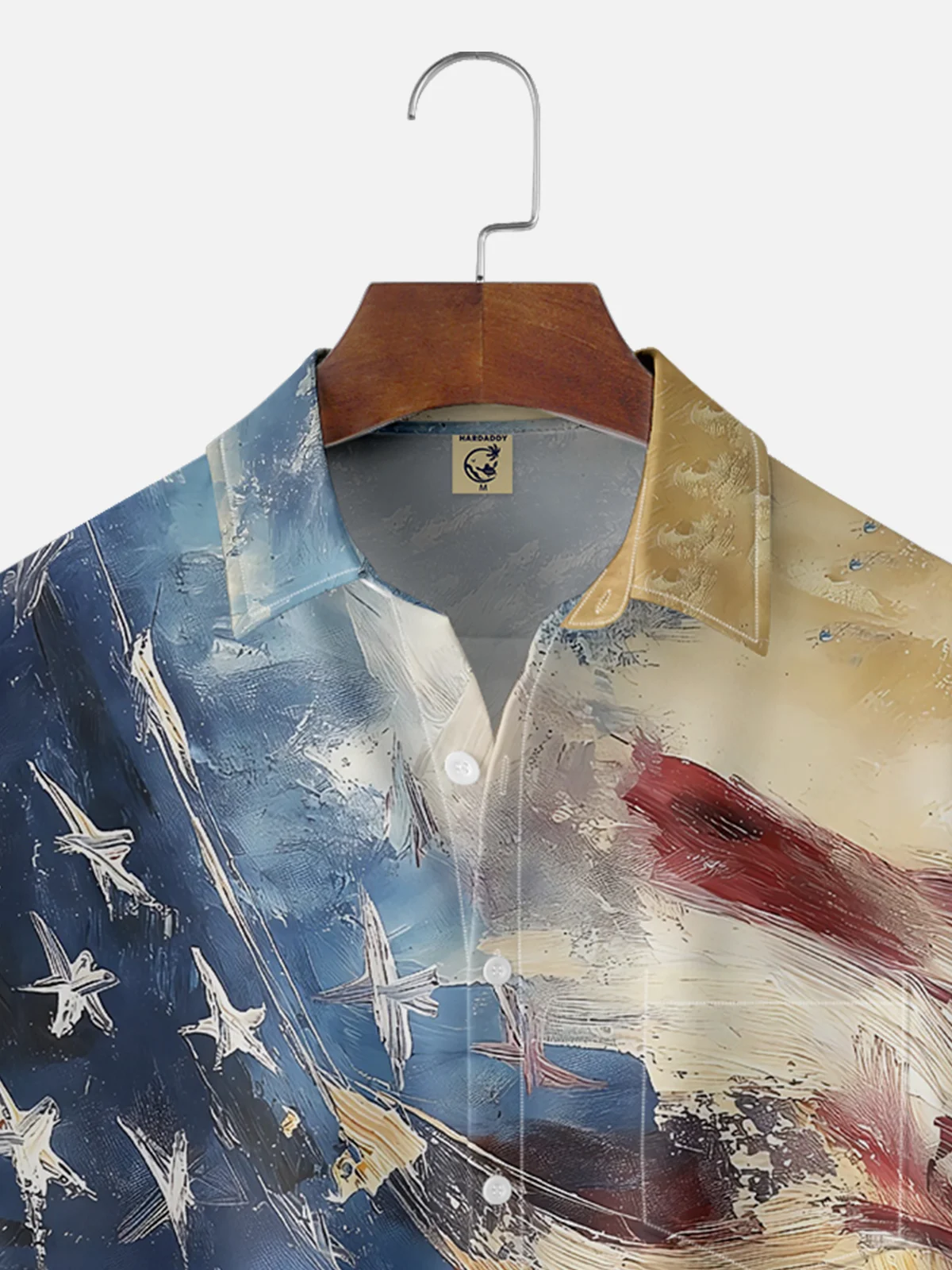 Moisture-wicking American Flag Independence Day Oil Painting Chest Pocket Casual Shirt