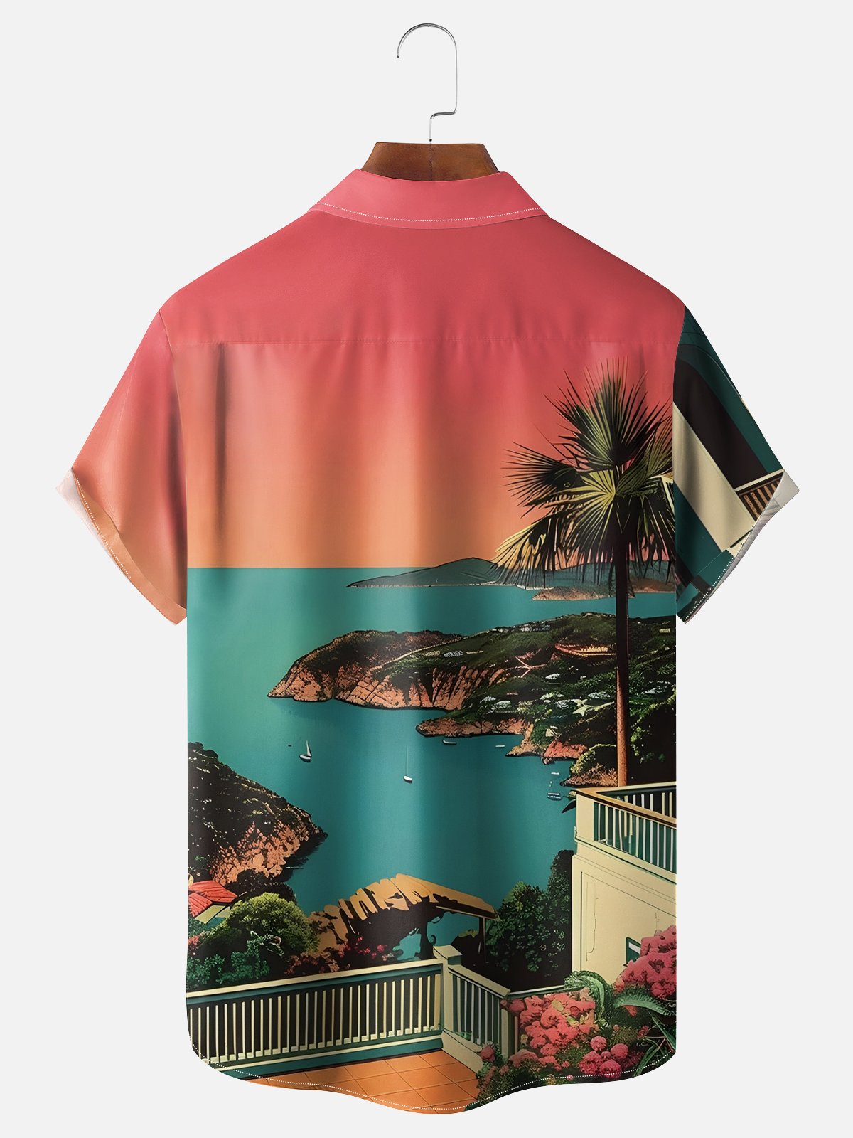 Hardaddy X Artist Clayziq Moisture-wicking Beach Building Scenery Chest Pocket Hawaiian Shirt