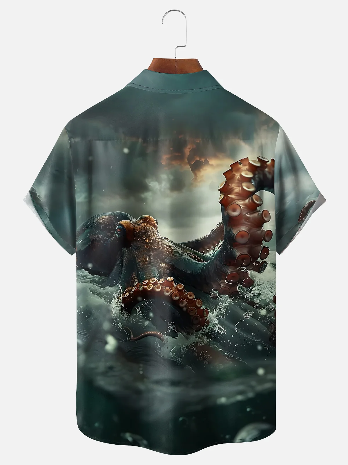 Moisture-wicking Giant Octopus Ocean Cthulhu Chest Pocket Casual Shirt