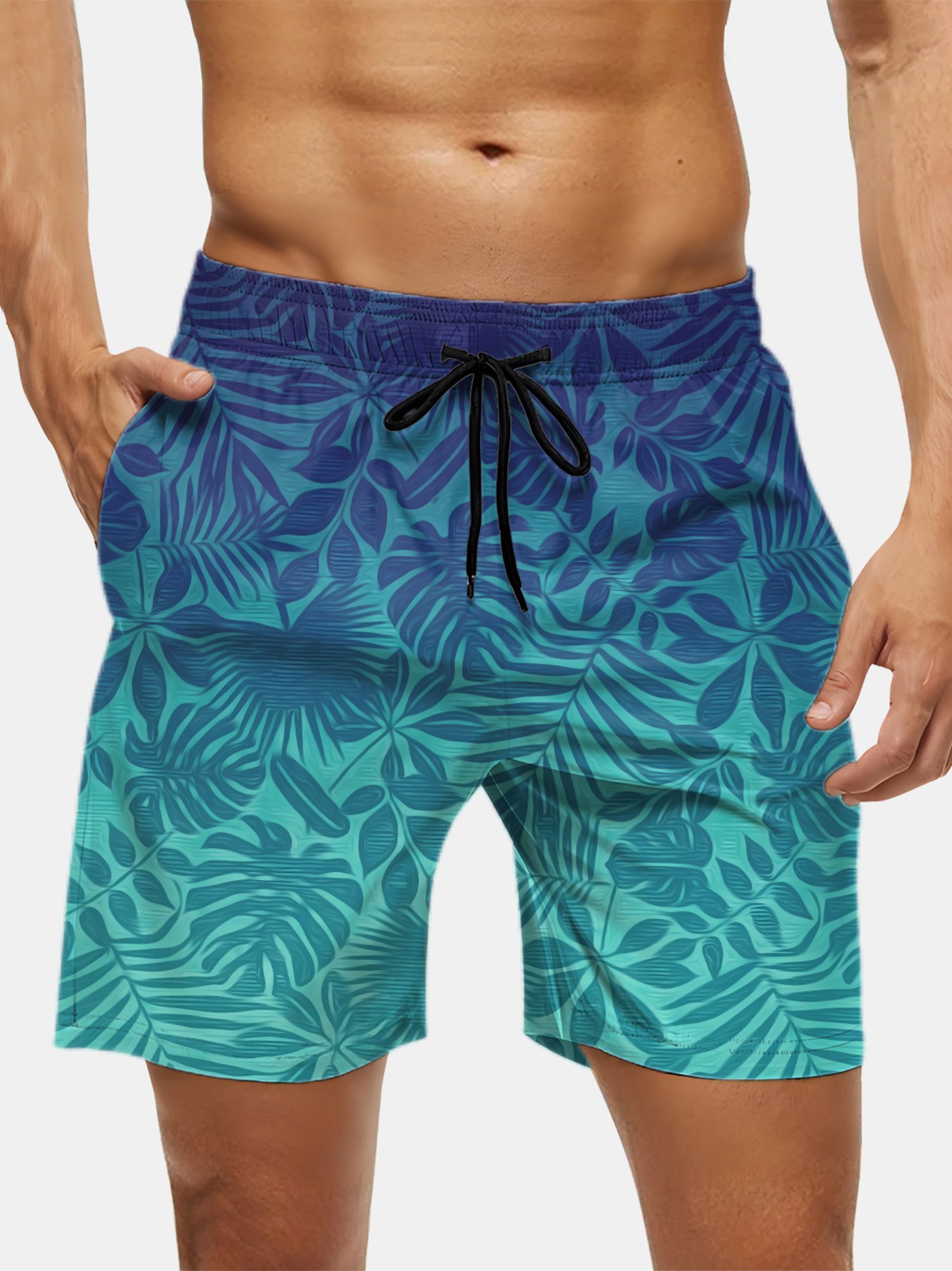 Men's Swim Trunks Hawaiian Tropical Palm Tree Beach Shorts with Pockets