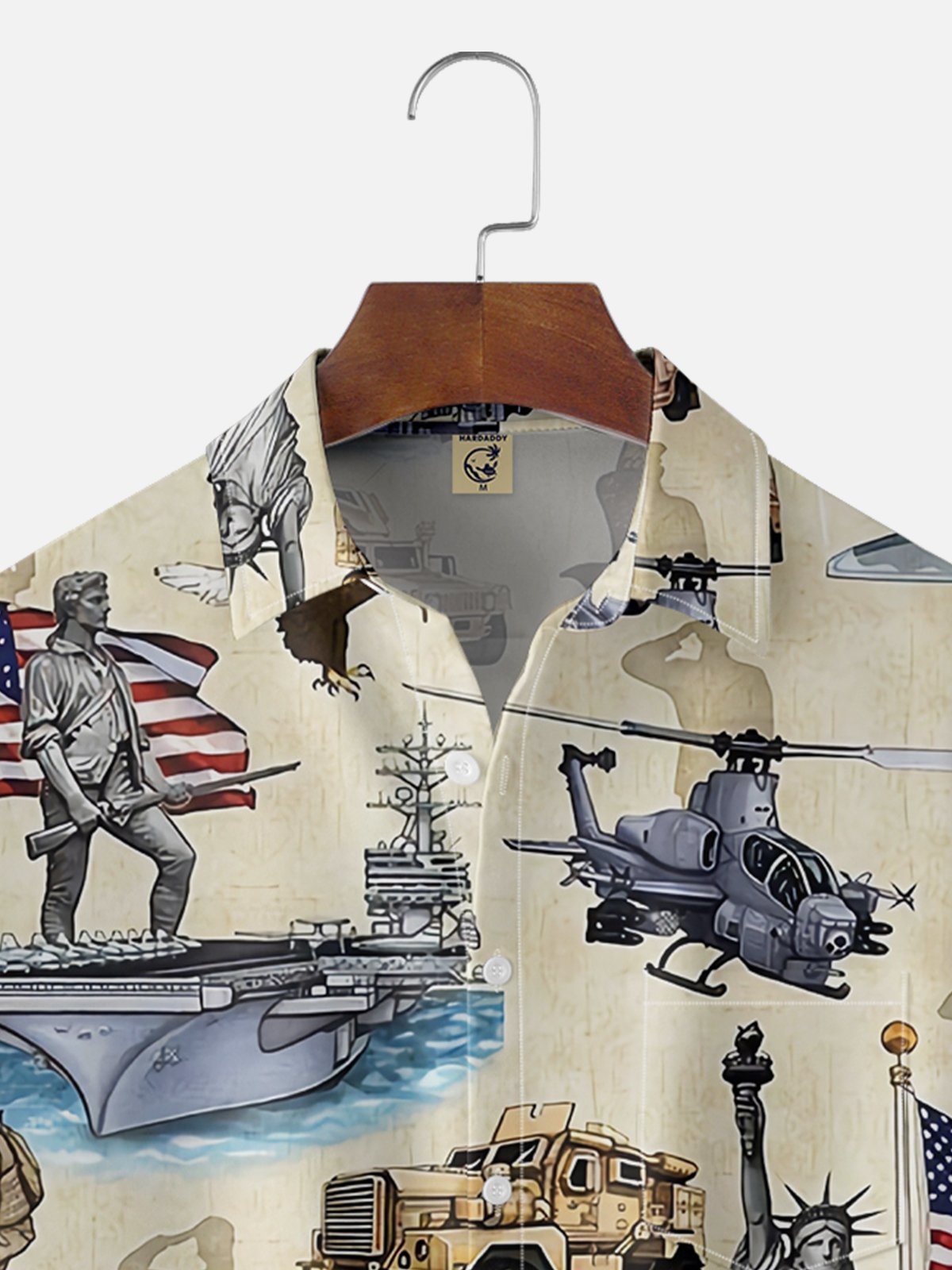 Moisture-Wicking Statue of Liberty American Flag Eagle Chest Pocket Hawaiian Shirt