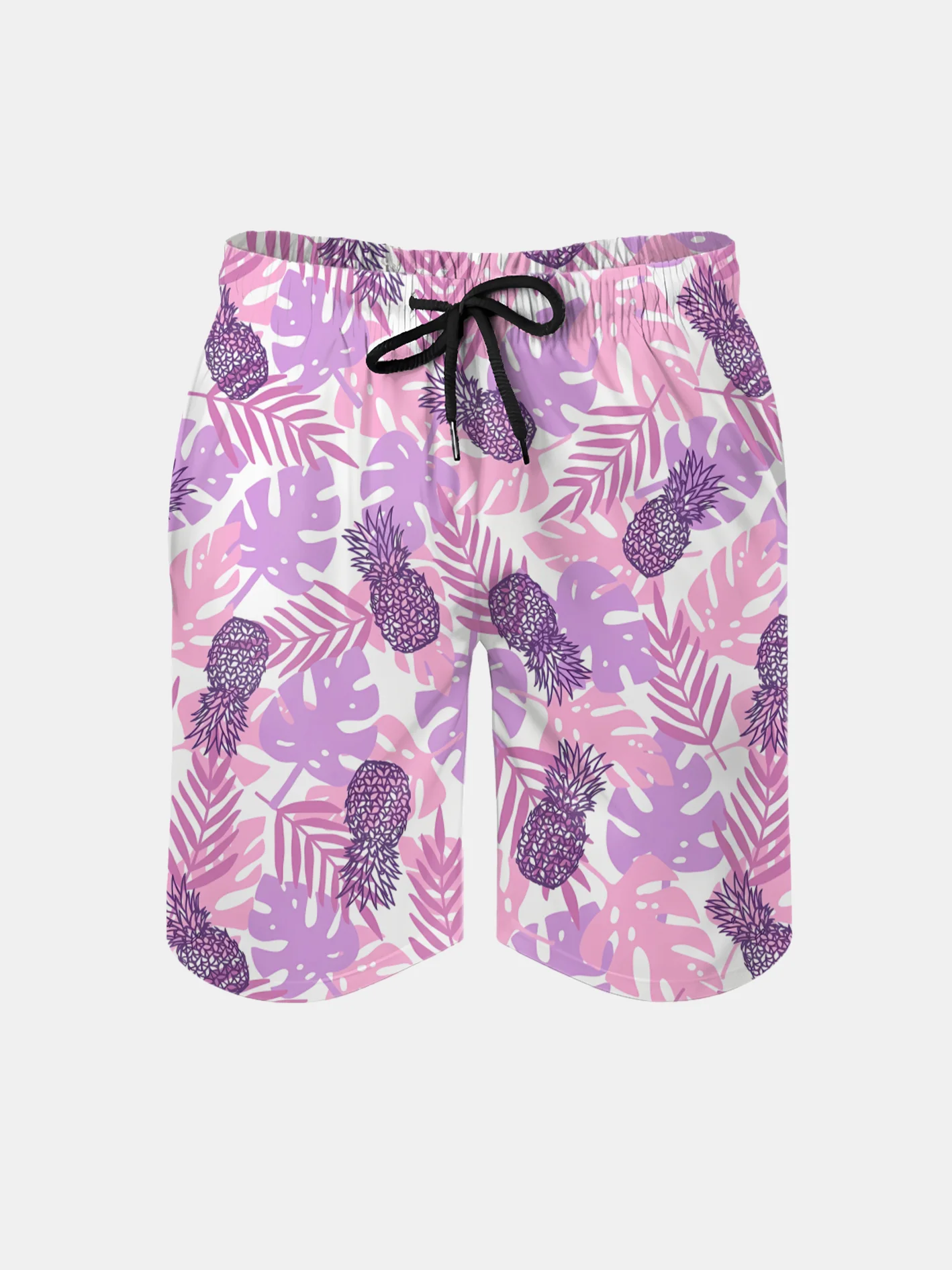 Men's Swim Trunks Hawaiian Tropical Palm Tree Pineapple Beach Shorts with Pockets