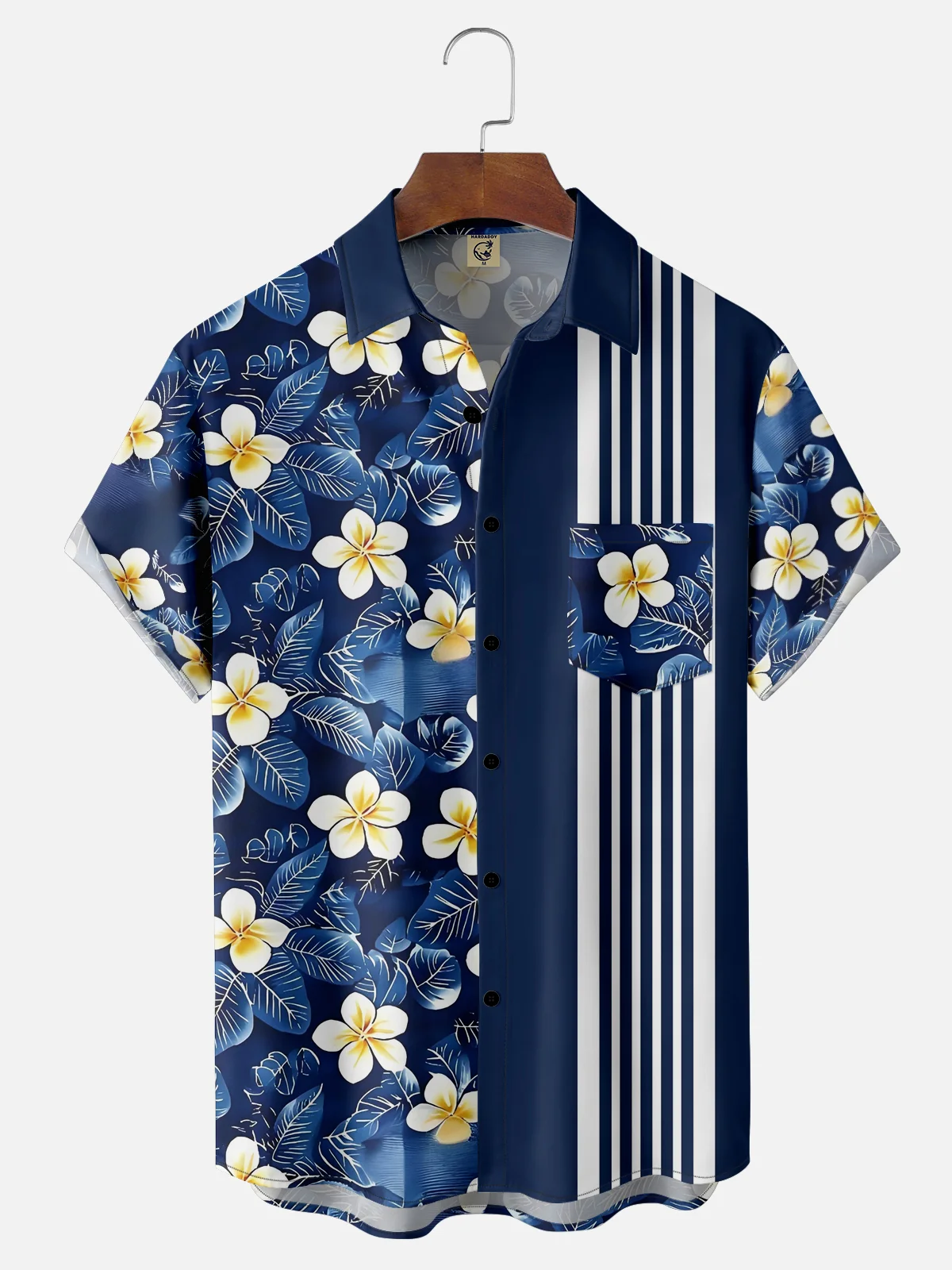 Moisture-wicking Floral Chest Pocket Bowling Shirt
