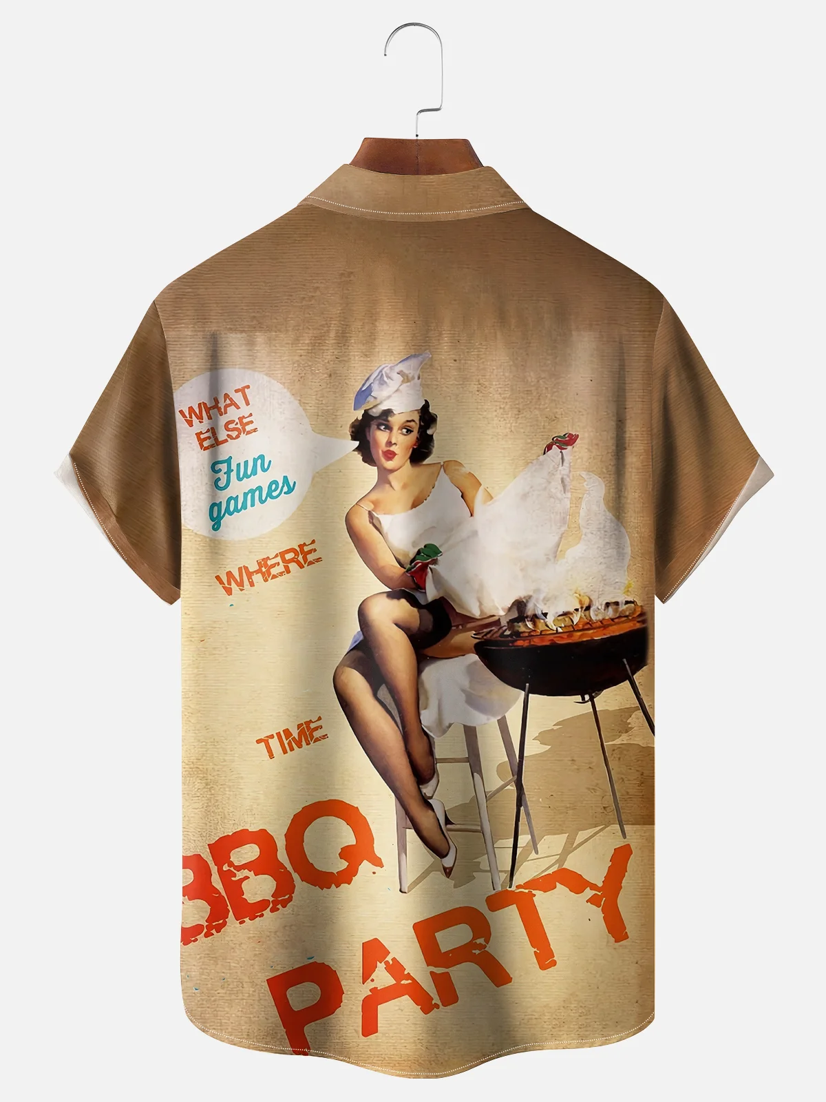 Moisture-wicking BBQ Party Girl Chest Pocket Hawaiian Shirt