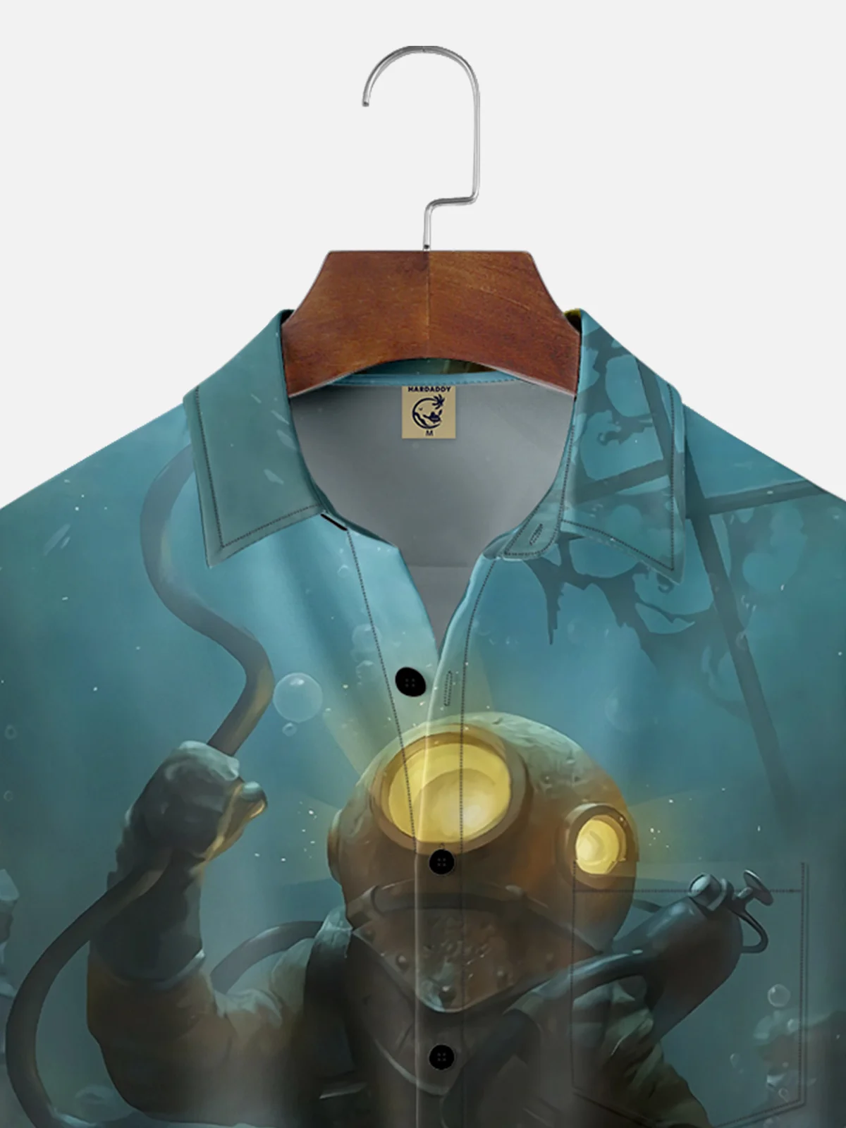 Moisture-wicking Vintage Diver Art Chest Pocket Hawaiian Shirt