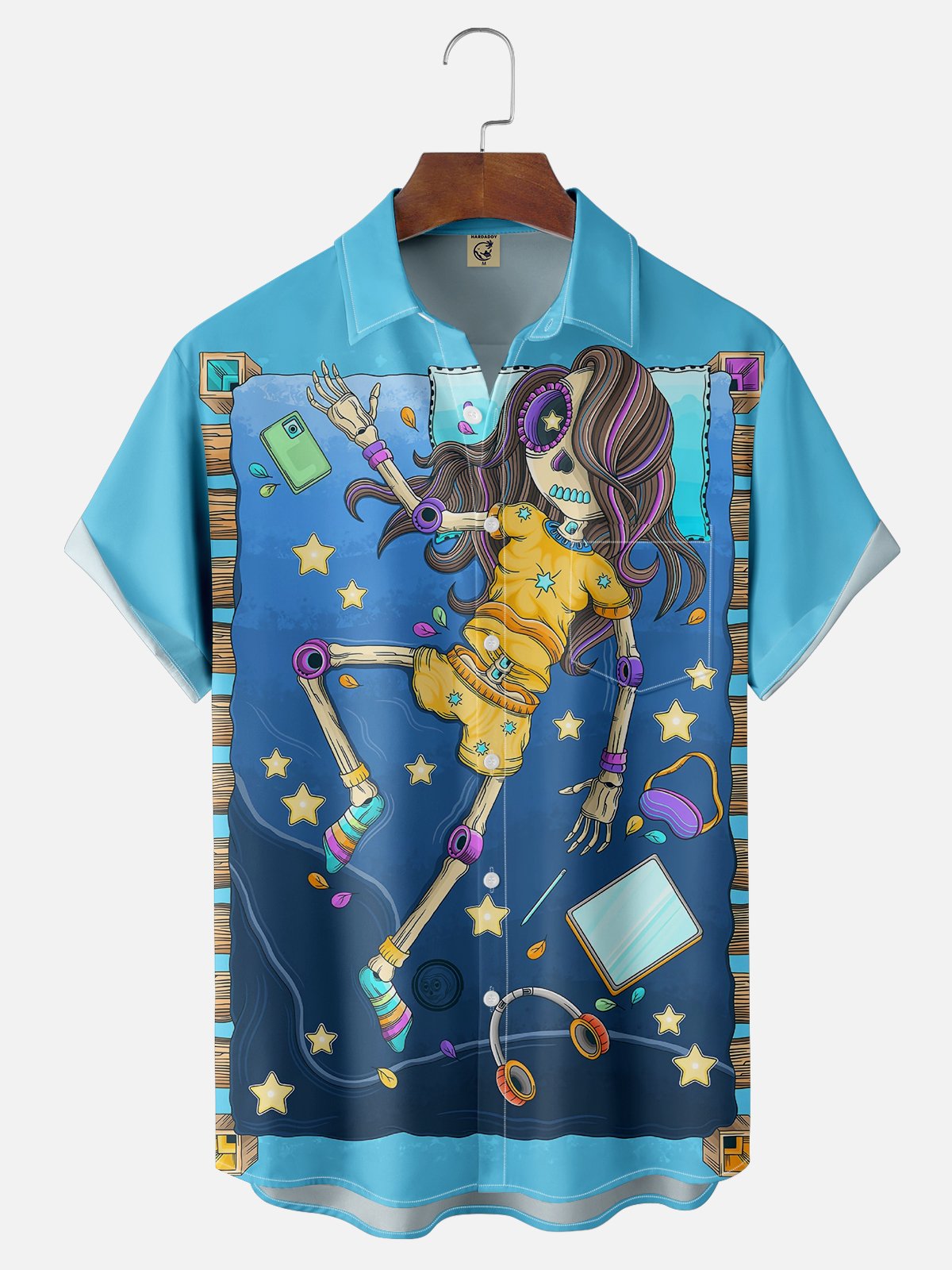 Hardaddy X Artist Woulstain Creado Moisture-wicking Sleeping Skeleton Puppet Chest Pocket Casual Shirt
