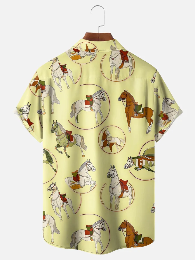 Tall Size Moisture-wicking Kentucky Derby Horse Racing Chest Pocket Casual Shirt