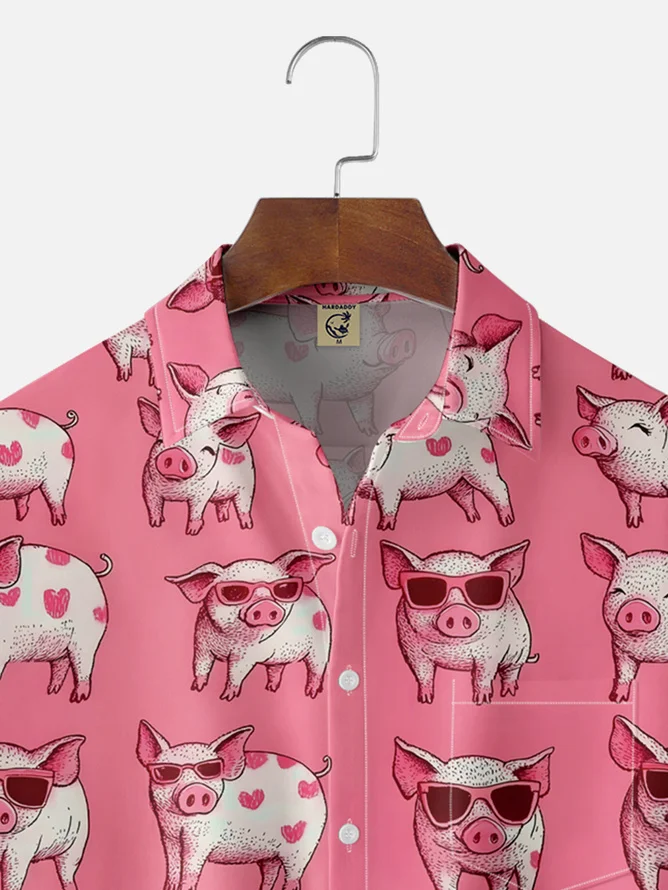 Tall Size Moisture-wicking Fly Pigs Chest Pocket Casual Shirt