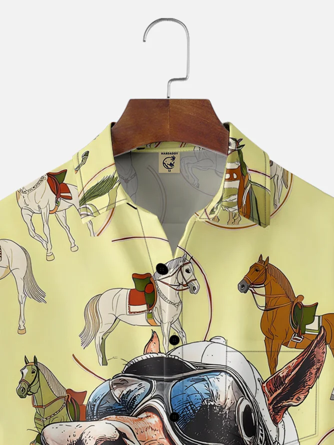 Tall Size Moisture-wicking Kentucky Derby Horse Racing Chest Pocket Casual Shirt