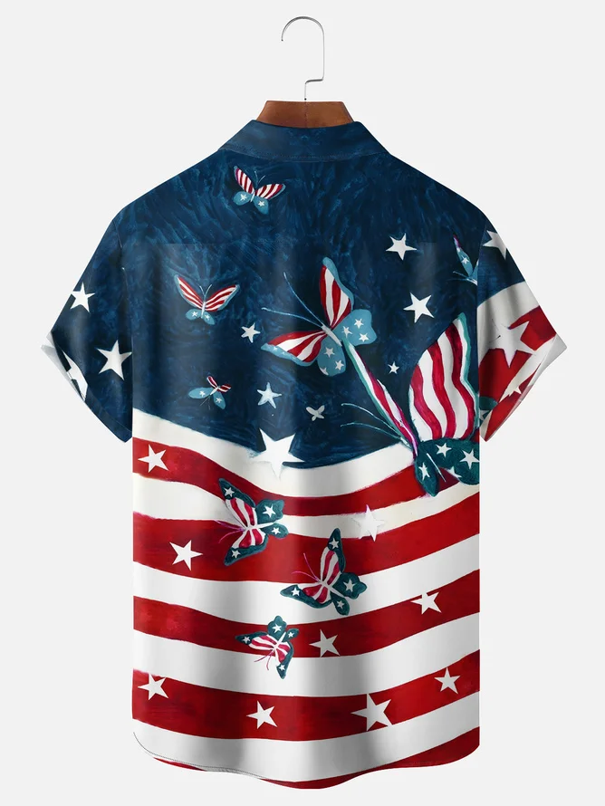 Tall Size Moisture-wicking American Flag Bigfoot Chest Pocket Casual Shirt