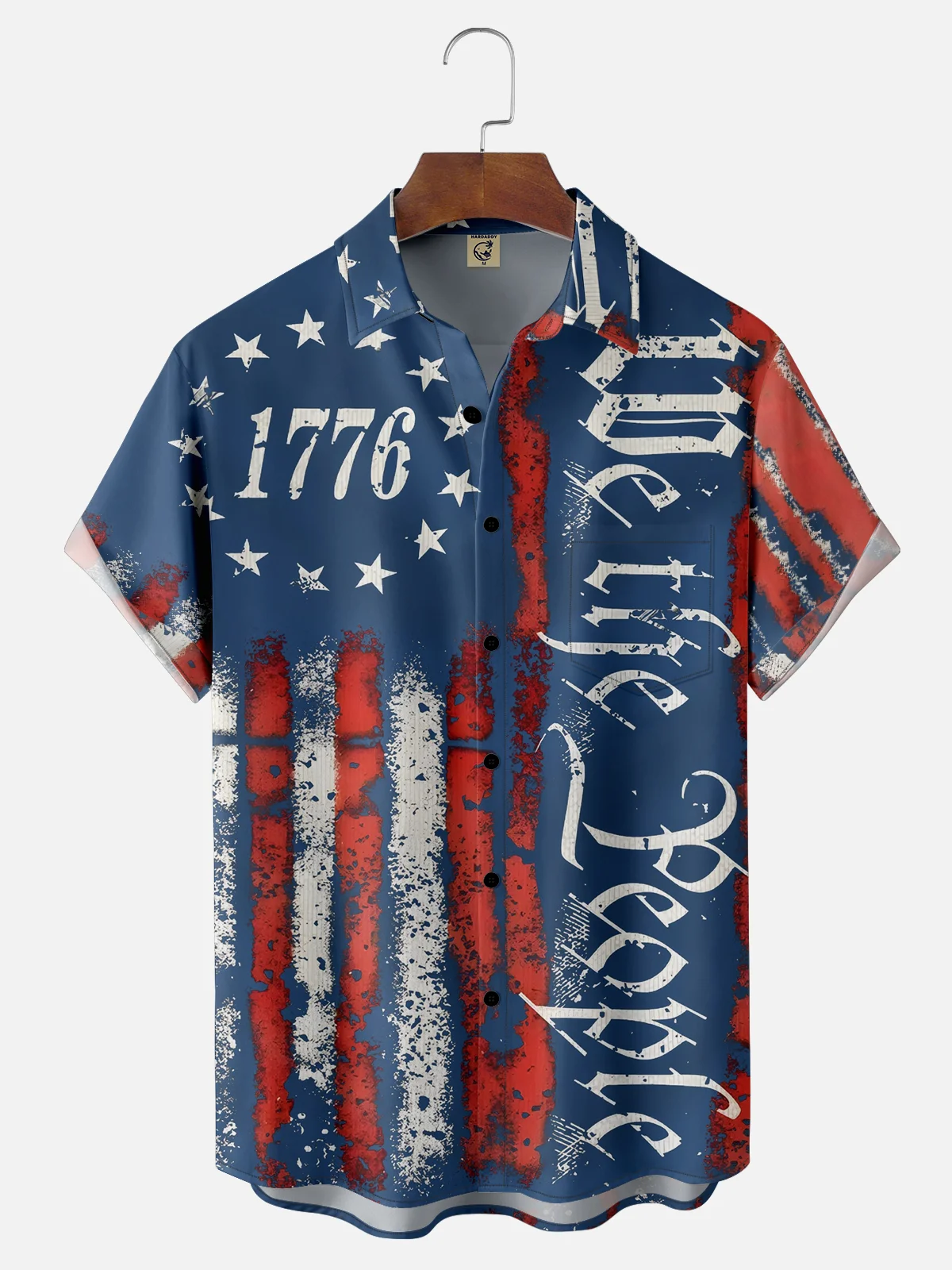 Tall Size Moisture Wicking 1776 Declaration of Independence 4th of July Chest Pocket Hawaiian Shirt