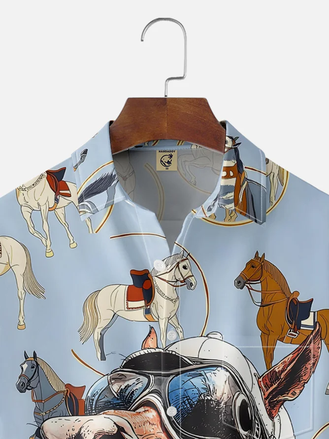 Tall Size Moisture-wicking Kentucky Derby Horse Racing Chest Pocket Casual Shirt
