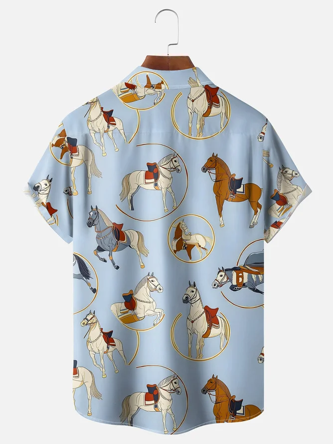Tall Size Moisture-wicking Kentucky Derby Horse Racing Chest Pocket Casual Shirt