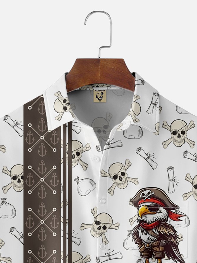 Tall Size Moisture-wicking Pirate Chest Pocket Bowling Shirt