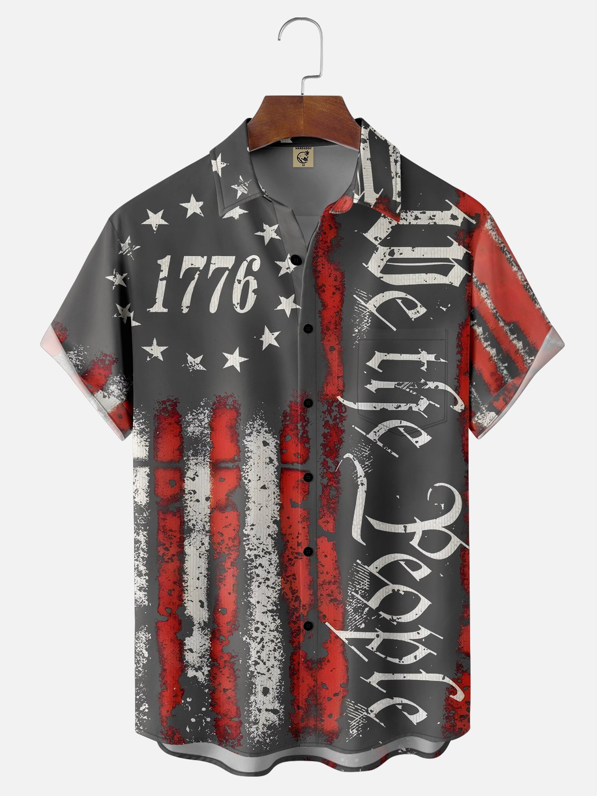 Tall Size Moisture Wicking 1776 Declaration of Independence 4th of July Chest Pocket Hawaiian Shirt