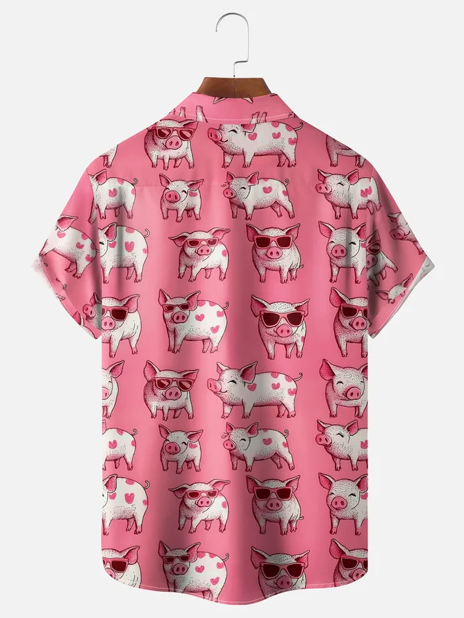 Tall Size Moisture-wicking Fly Pigs Chest Pocket Casual Shirt