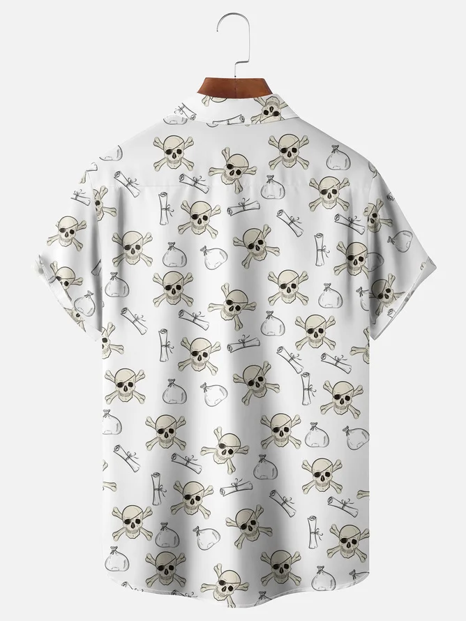 Tall Size Moisture-wicking Pirate Chest Pocket Bowling Shirt