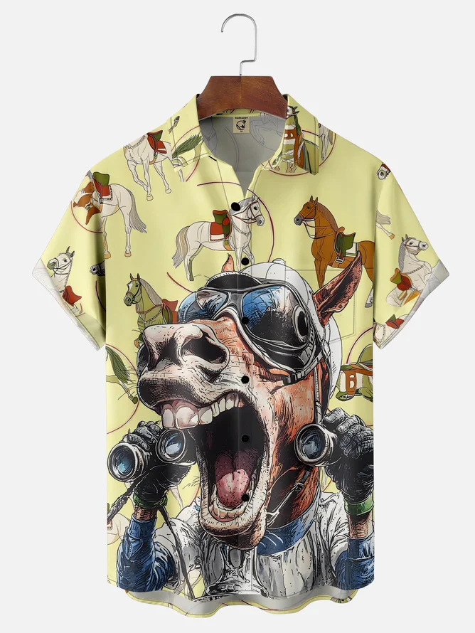 Tall Size Moisture-wicking Kentucky Derby Horse Racing Chest Pocket Casual Shirt