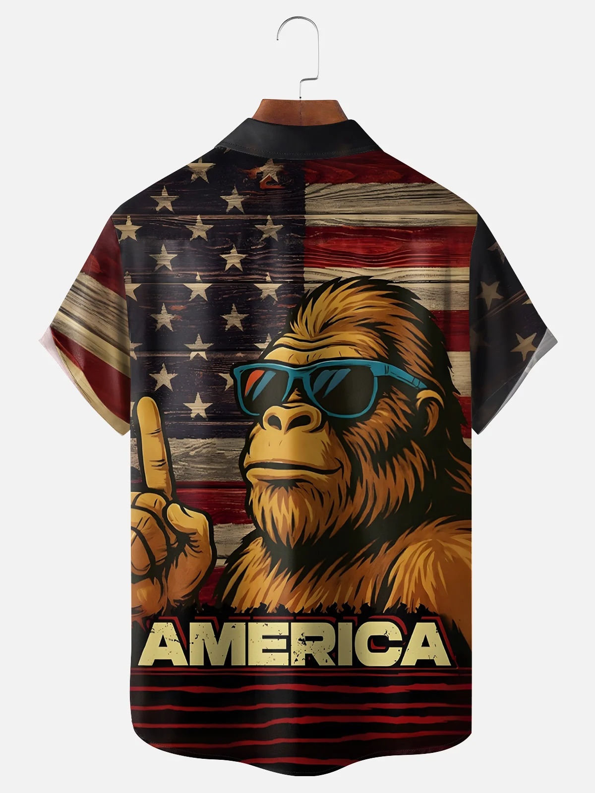 Tall Size Moisture-wicking Independence Day Bigfoot American Flag Chest Pocket Casual Shirt