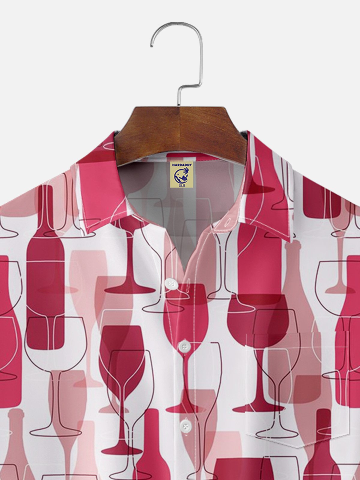 Big Size Moisture-wicking Wine Glass Abstract Art Chest Pocket Hawaiian Shirt