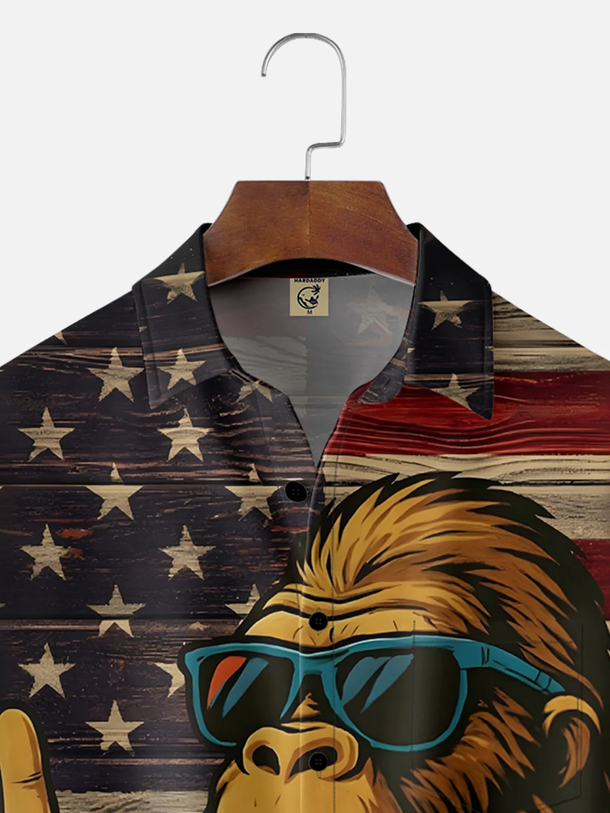 Tall Size Moisture-wicking Independence Day Bigfoot American Flag Chest Pocket Casual Shirt