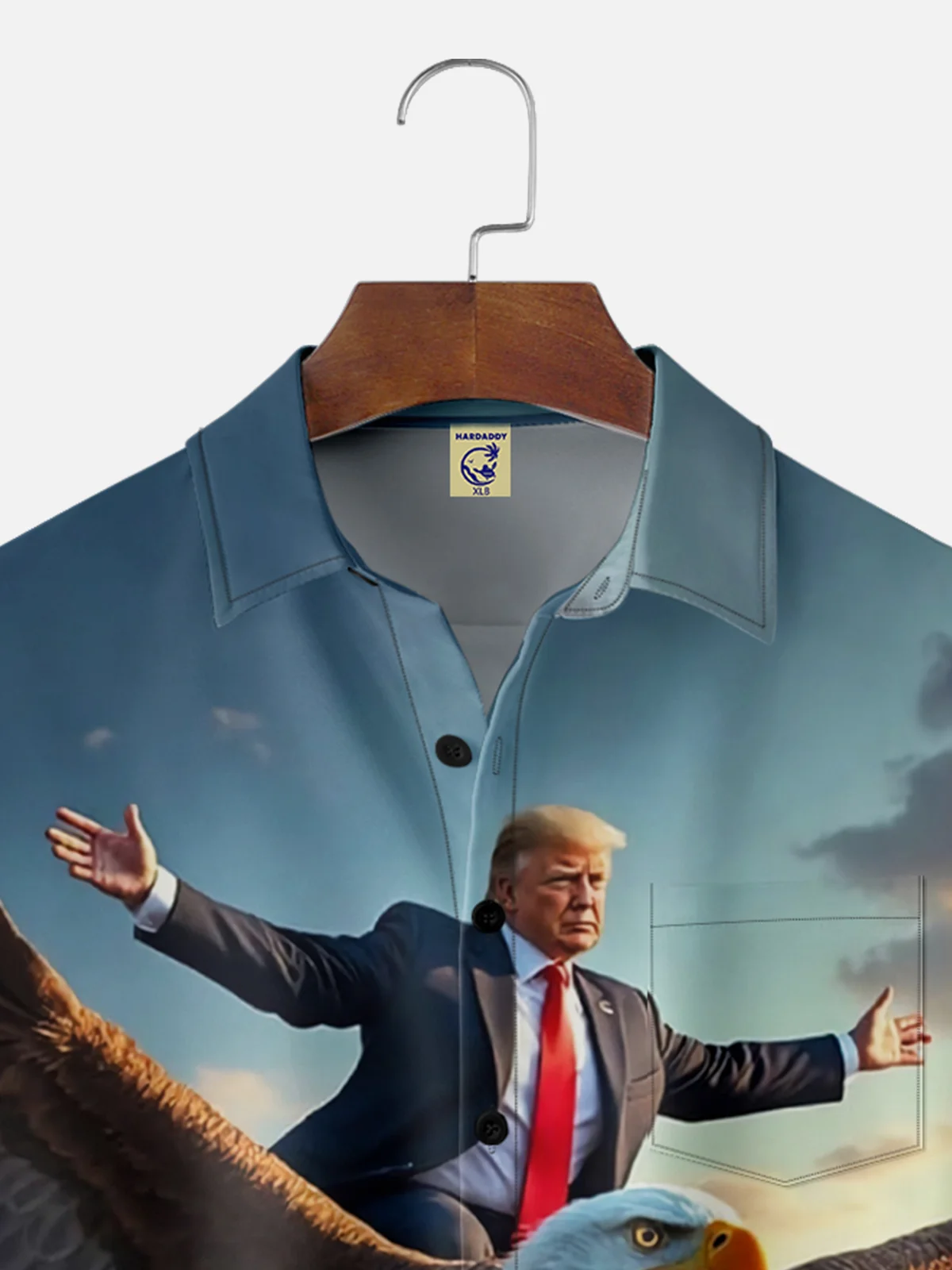 Big Size Moisture-wicking Trump Eagle Patriotic Chest Pocket Casual Shirt