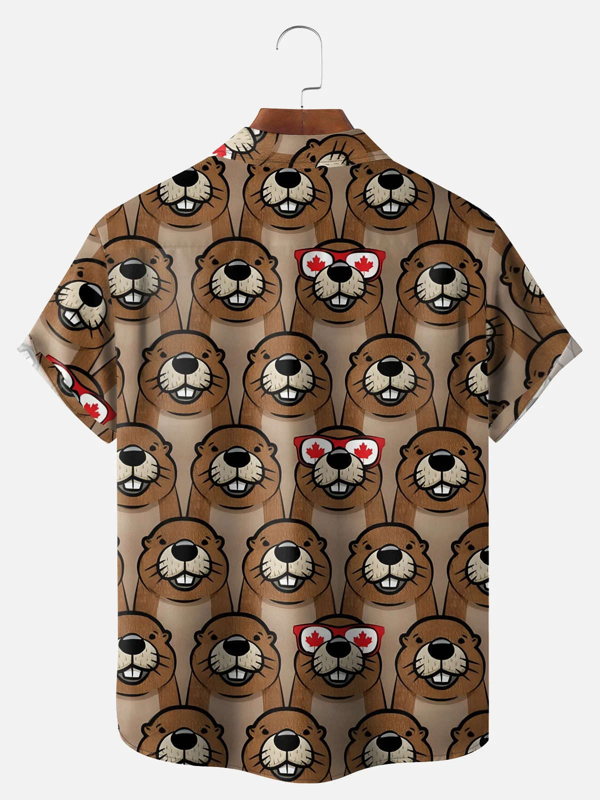 Big Size Moisture-wicking Canada Day Beaver Chest Pocket Casual Shirt