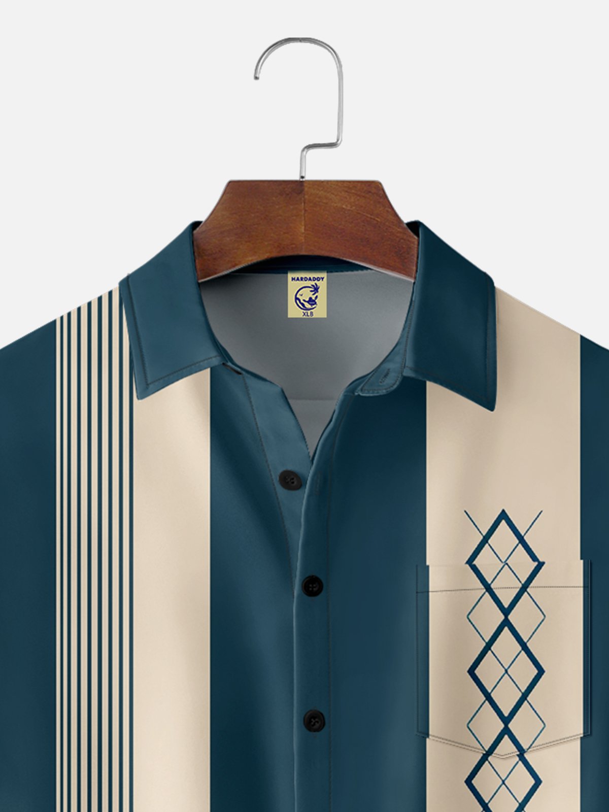 Big Size Moisture-wicking Geomatric Chest Pocket Bowling Shirt
