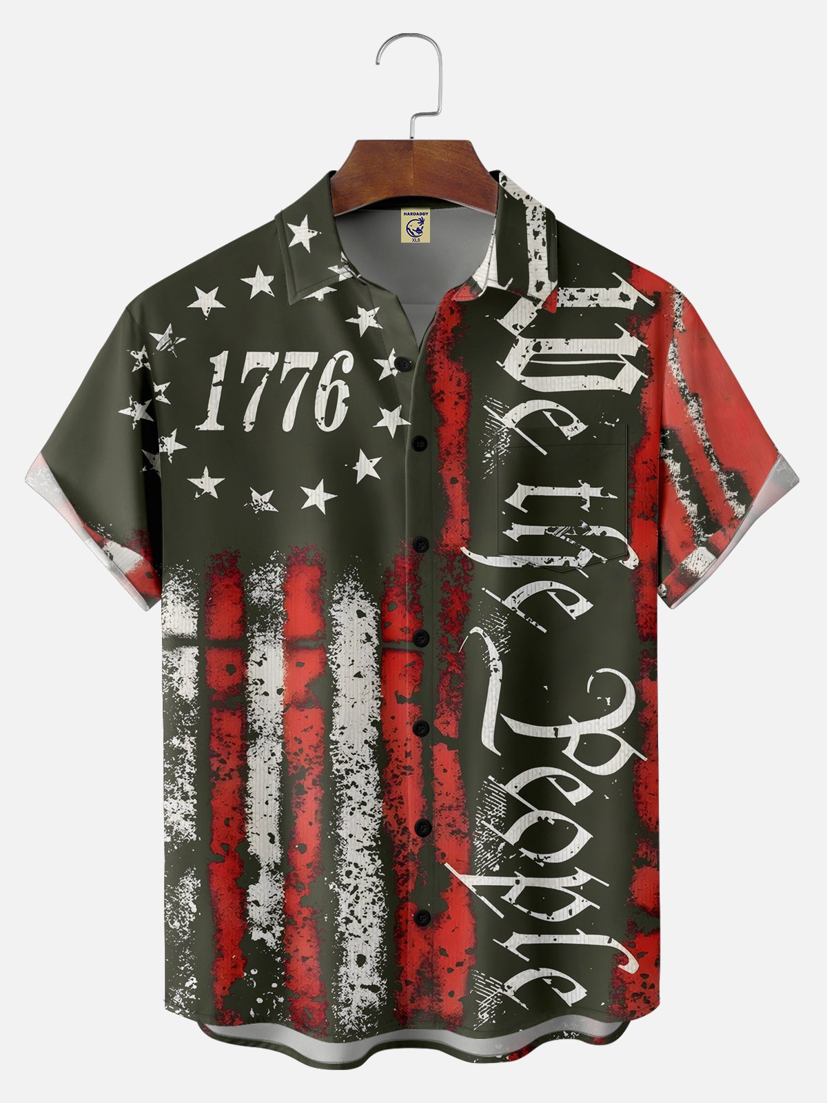 Big Size Moisture Wicking 1776 Declaration of Independence 4th of July Chest Pocket Hawaiian Shirt