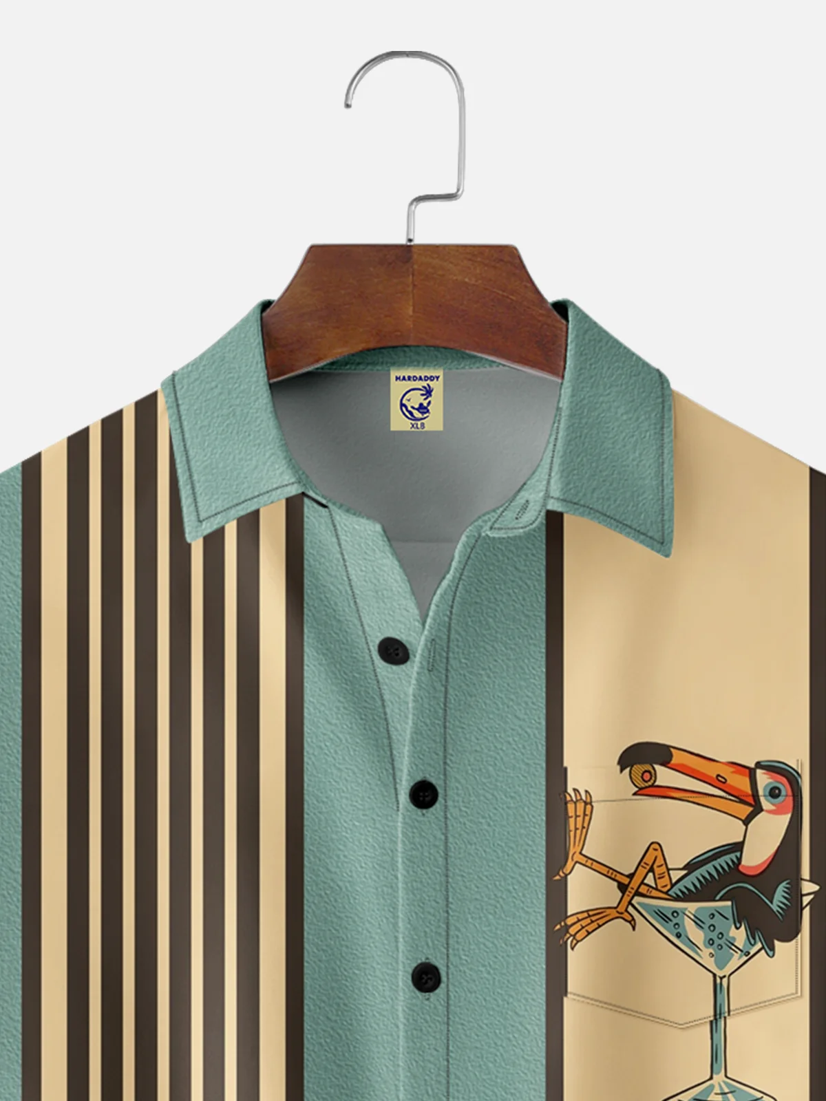 Big Size Moisture-wicking Toucan Parrot Chest Pocket Bowling Shirt