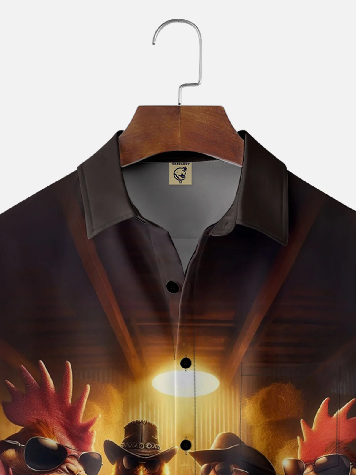Tall Size Moisture-wicking Rooster Poker Chip Farm Chest Pocket Casual Shirt