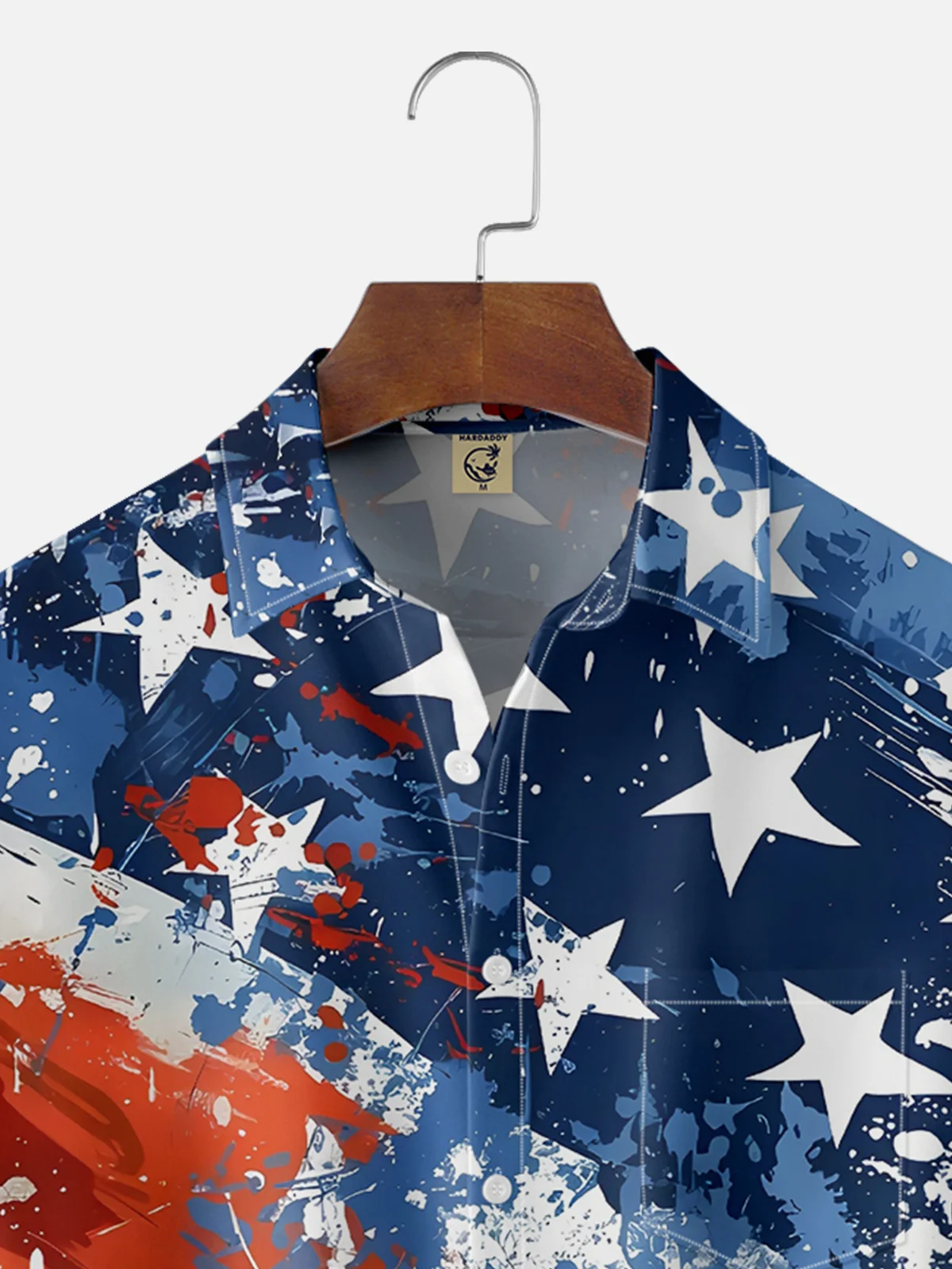Tall Size Moisture-wicking American Flag Oil Painting Ink Art Chest Pocket Casual Shirt