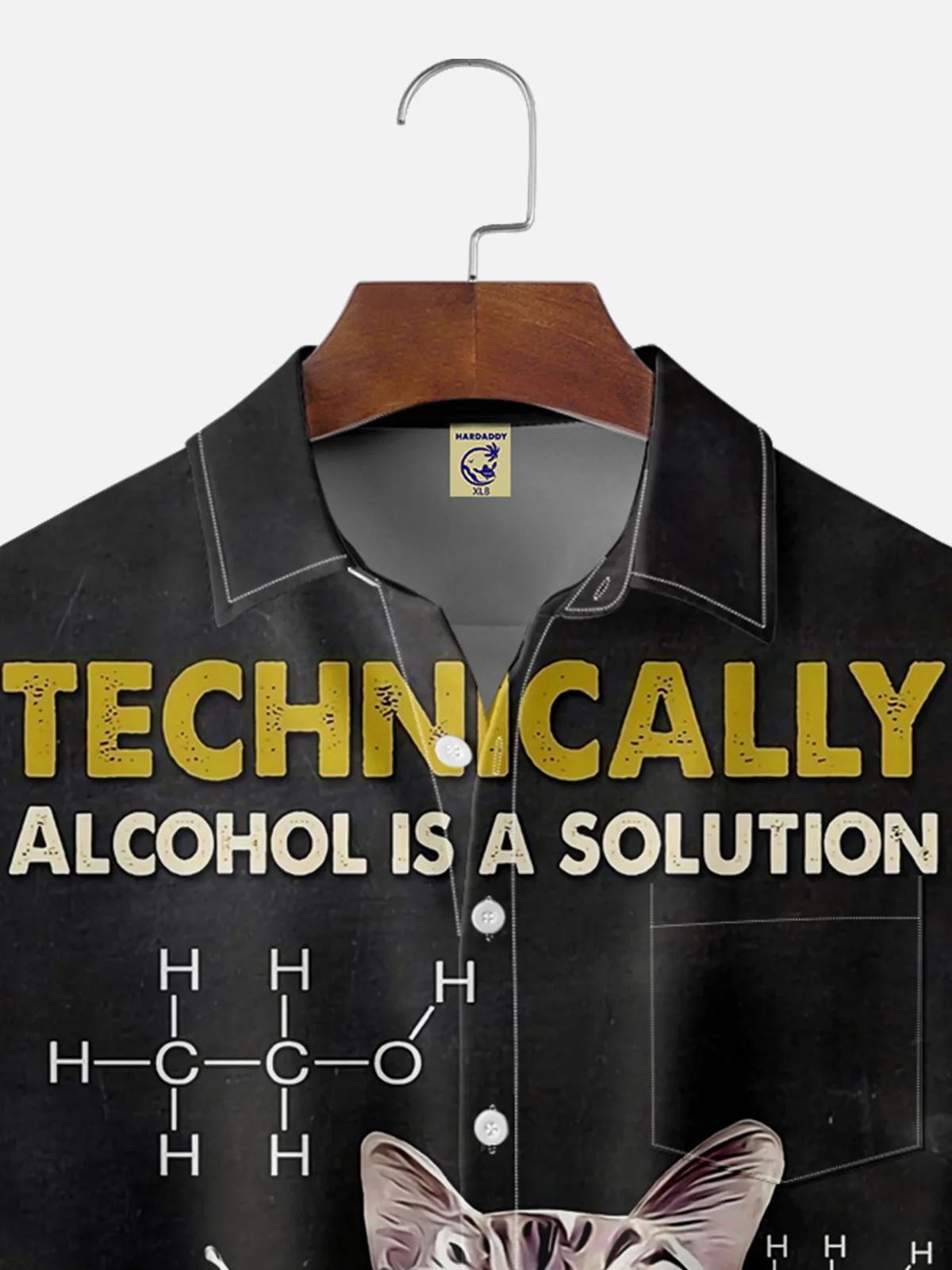 Big Size Moisture-wicking Chemistry Cat Bartender Cocktail Chest Pocket Hawaiian Shirt