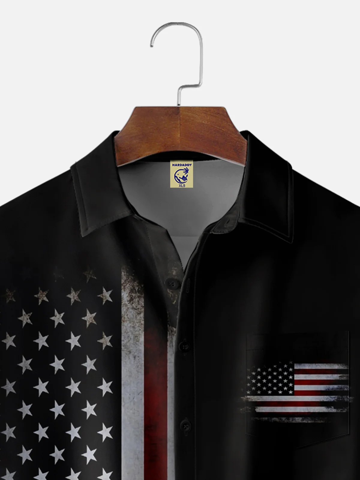 Big Size Moisture-wicking American Flag Chest Pocket Bowling Shirt