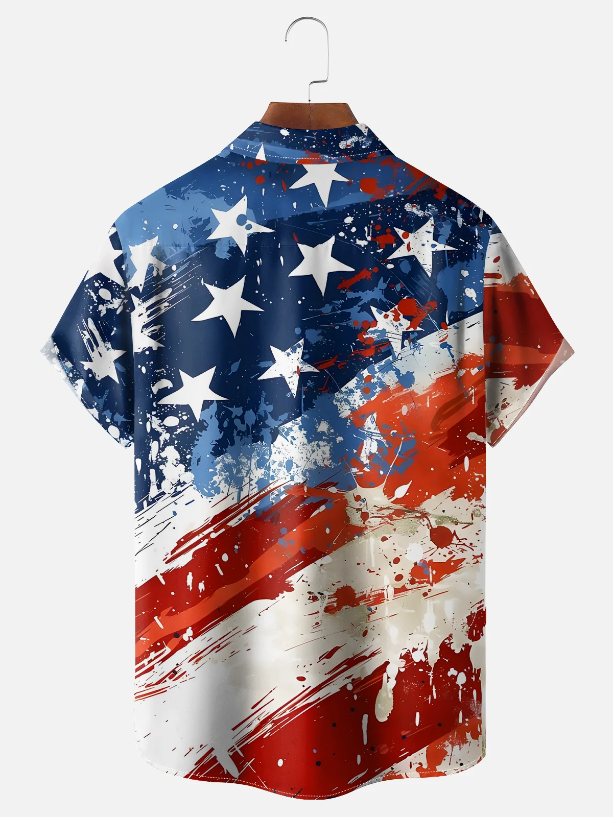 Tall Size Moisture-wicking American Flag Oil Painting Ink Art Chest Pocket Casual Shirt