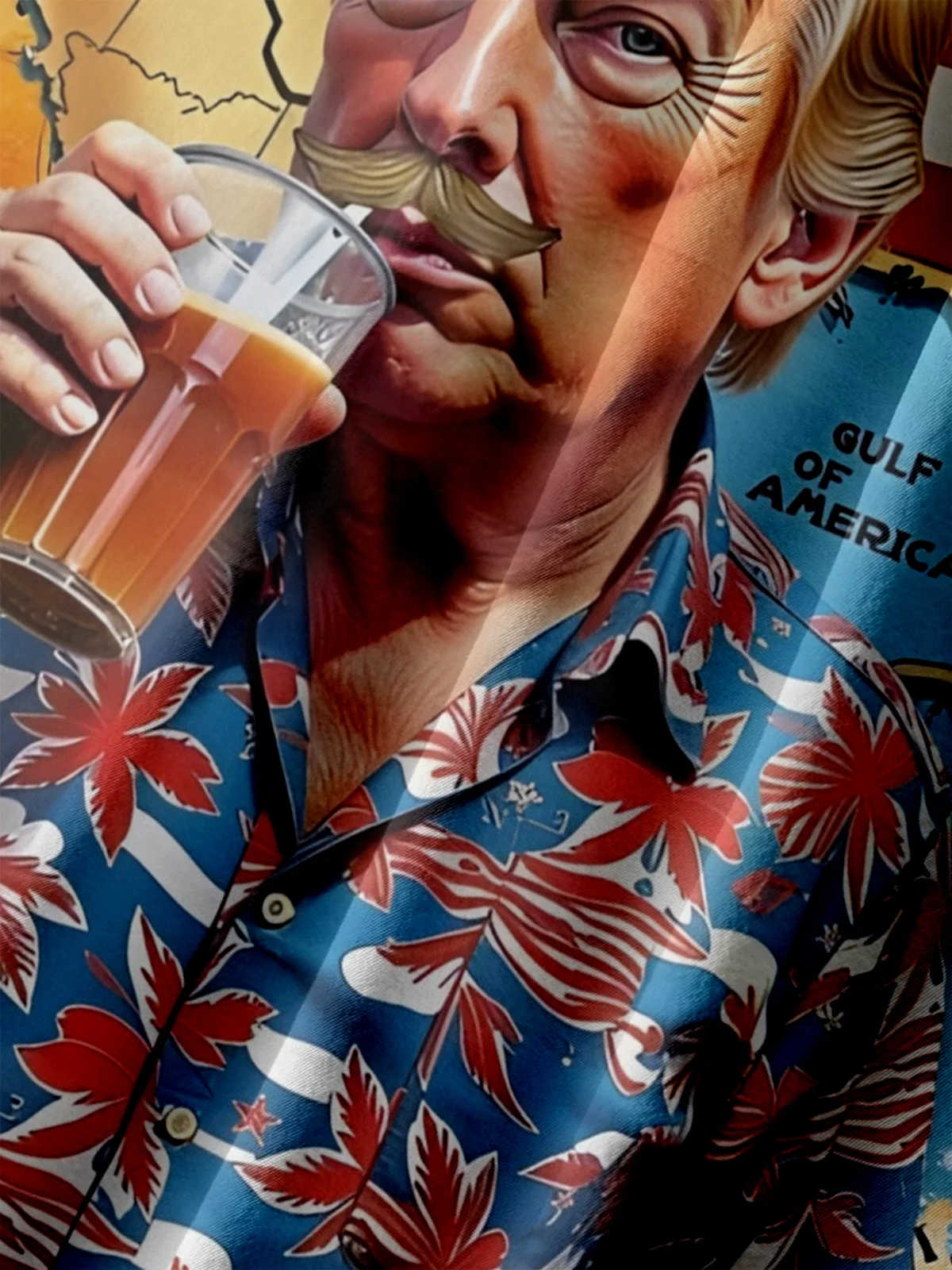Big Size Moisture Wicking Gulf Of American Trump Chest Pocket Hawaiian Shirt